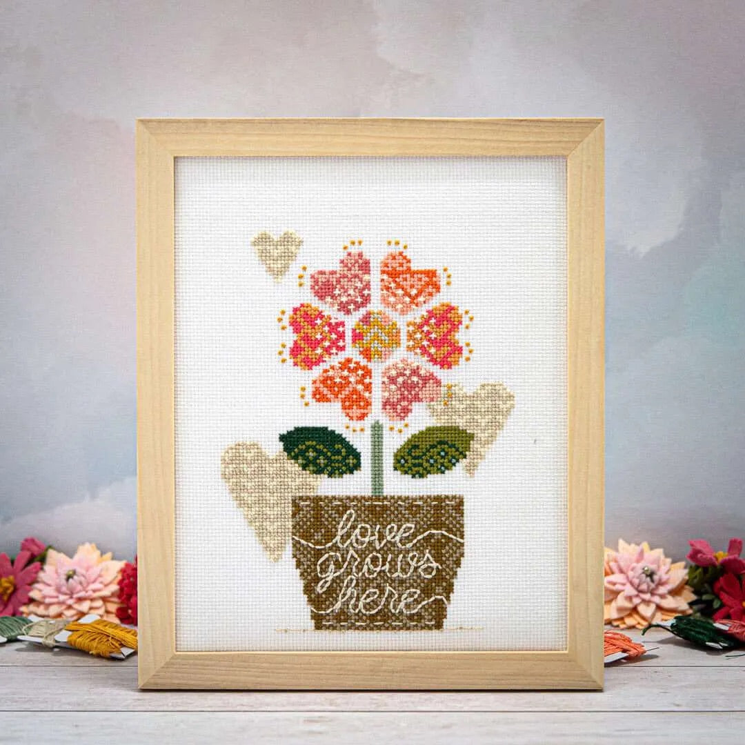 Love Grows Here Cross Stitch Pattern by Counting Puddles - Sewfinity.com