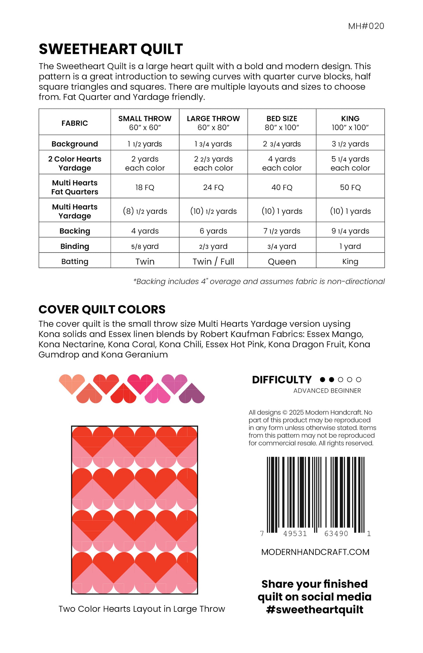 Sweetheart Quilt Pattern by Modern Handcraft - Sewfinity.com