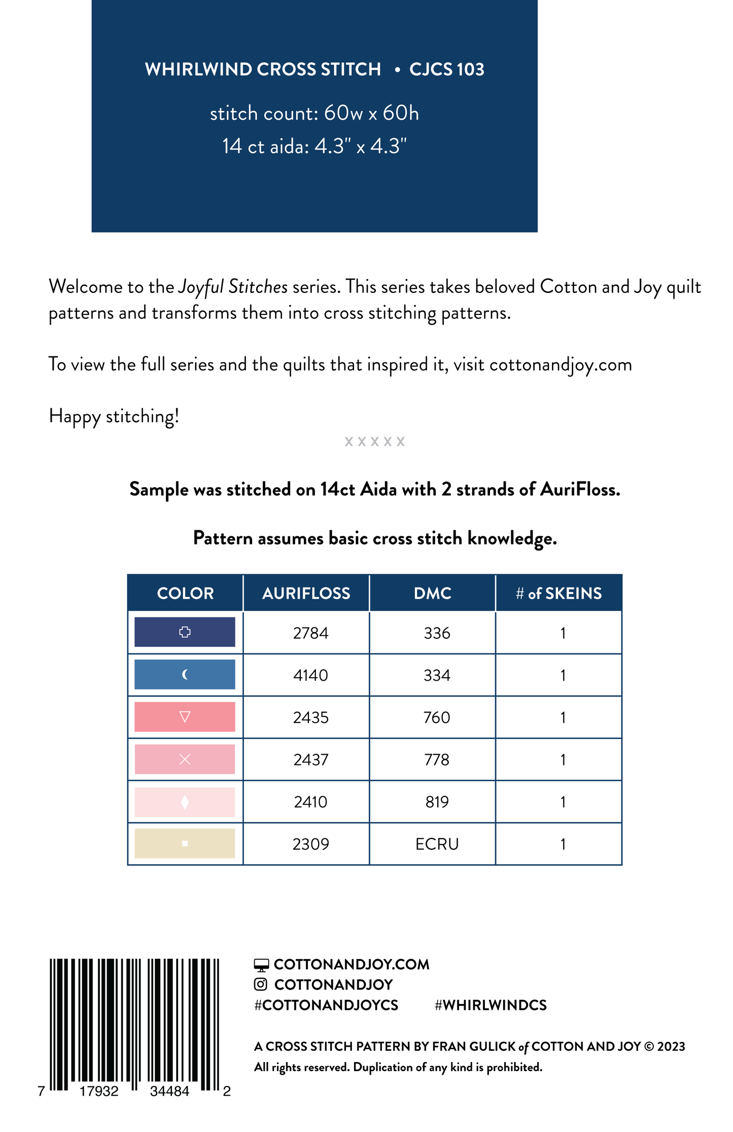 Whirlwind Cross Stitch Pattern by Cotton and Joy - Sewfinity.com