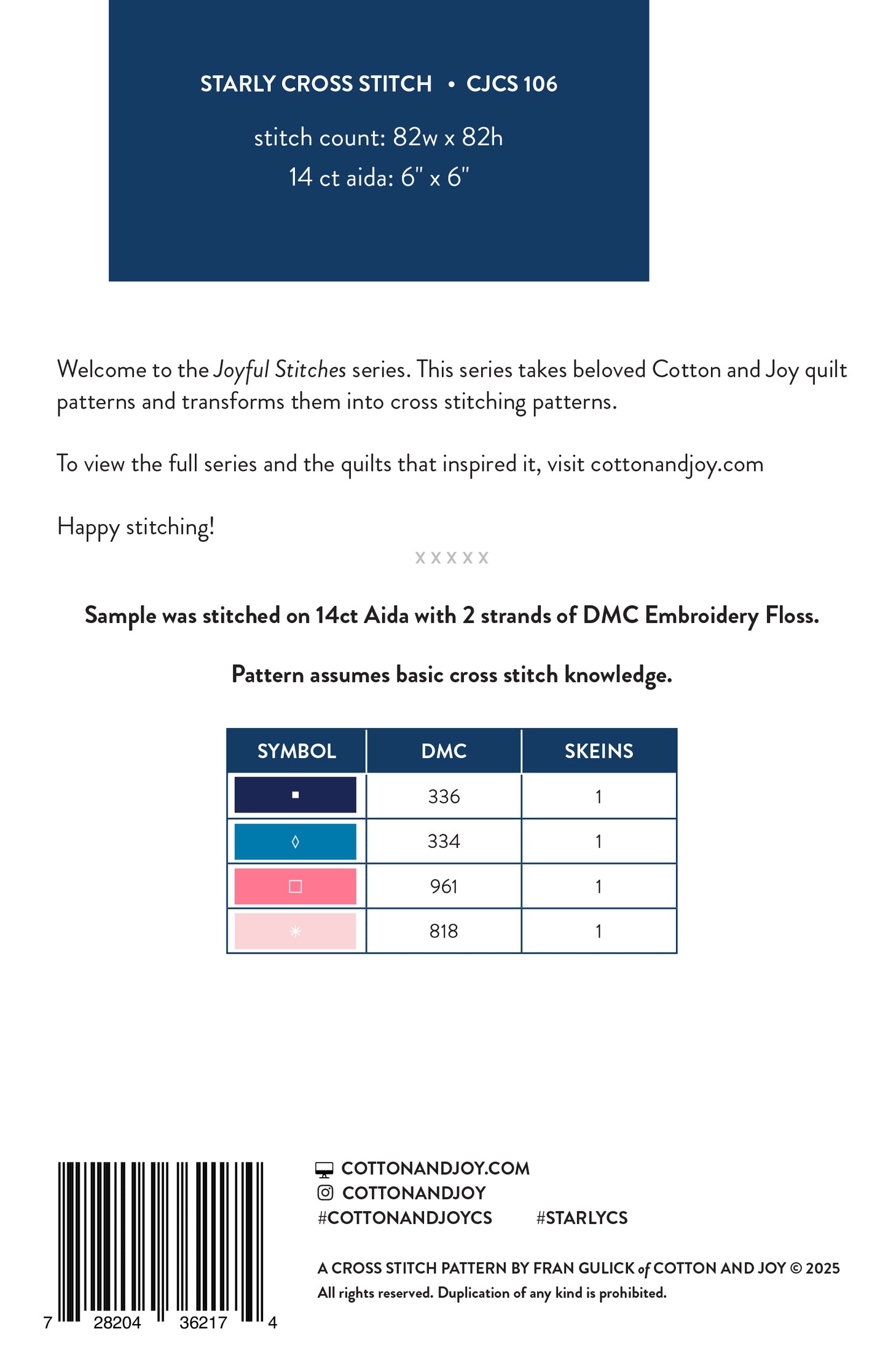 Starly Cross Stitch Pattern by Cotton and Joy - Sewfinity.com