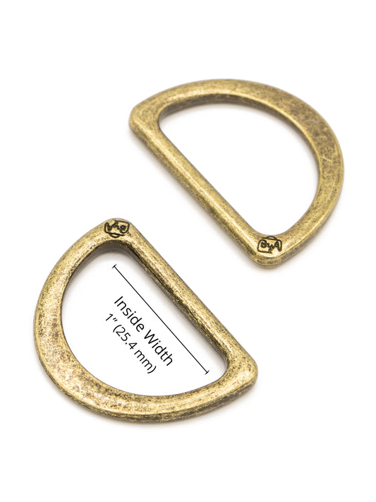 D Ring - Flat - 1 in - Antique Brass - set of 2