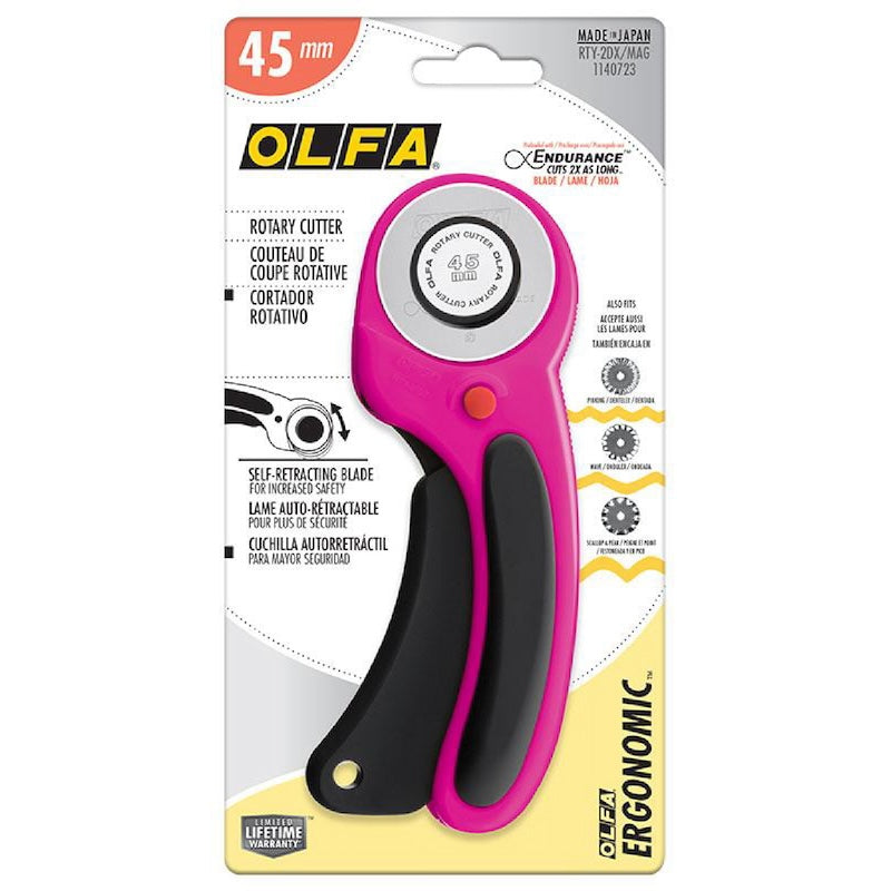 Olfa Ergonomic Rotary Cutter - 45mm - Magenta - Sewfinity.com