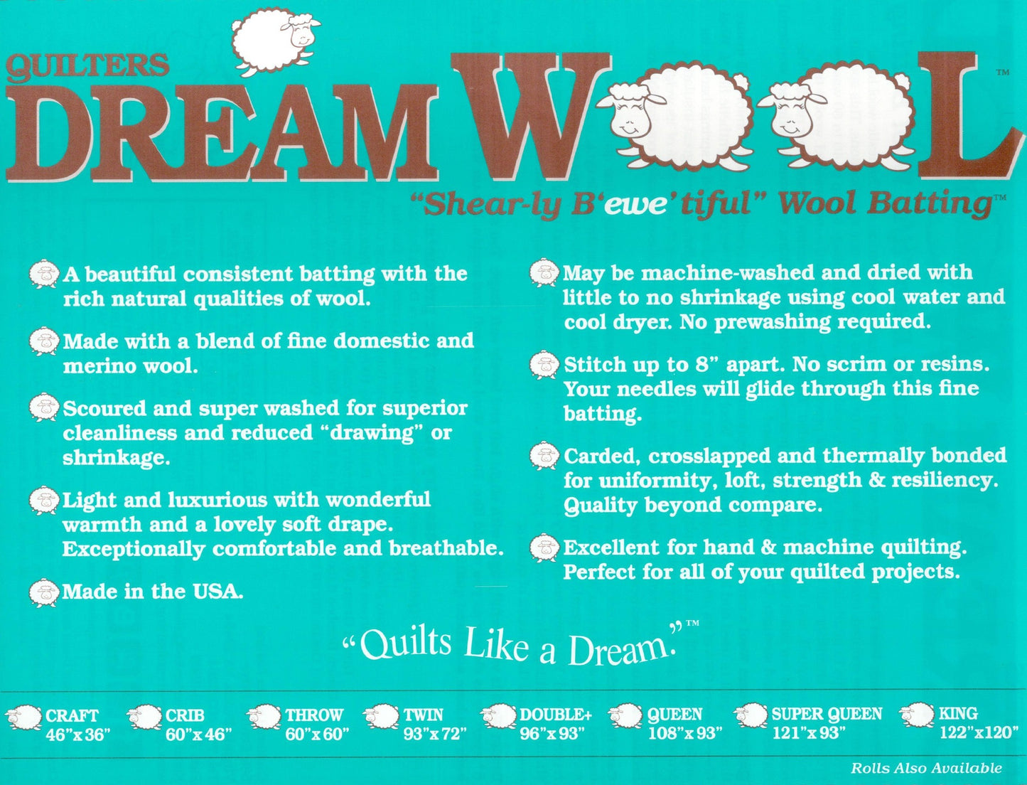 Quilters Dream Batting - Wool - King
