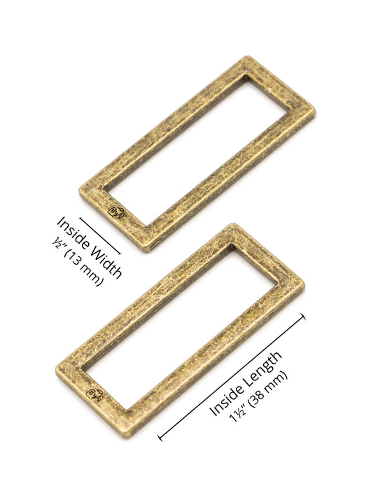 Rectangle Ring - Flat - 1.5 in - Antique Brass - set of 2