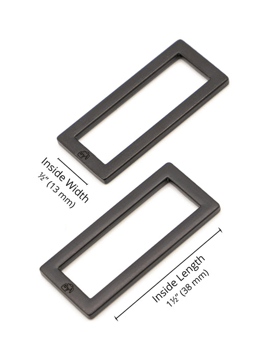 Rectangle Ring - Flat - 1.5 in - Black Metal - set of 2 - Sewfinity.com