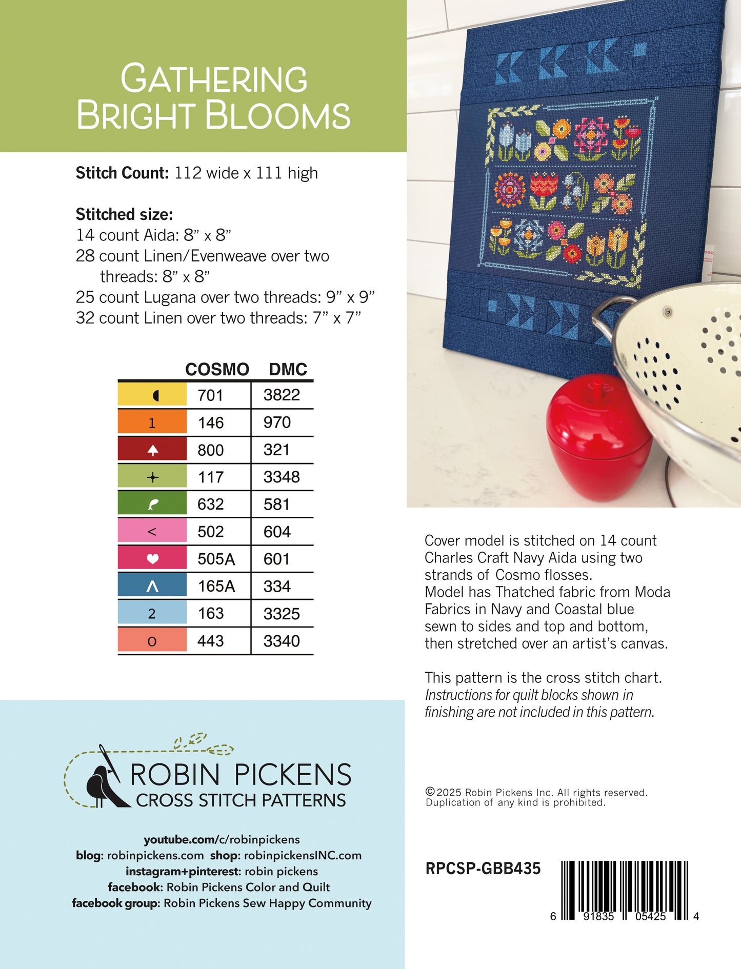 Gathering Bright Blooms Cross Stitch Pattern by Robin Pickens - Sewfinity.com