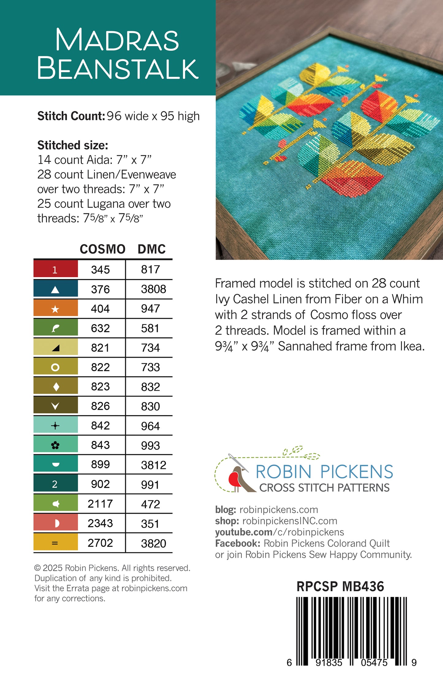 Madras Beanstalk Cross Stitch Pattern by Robin Pickens - Sewfinity.com