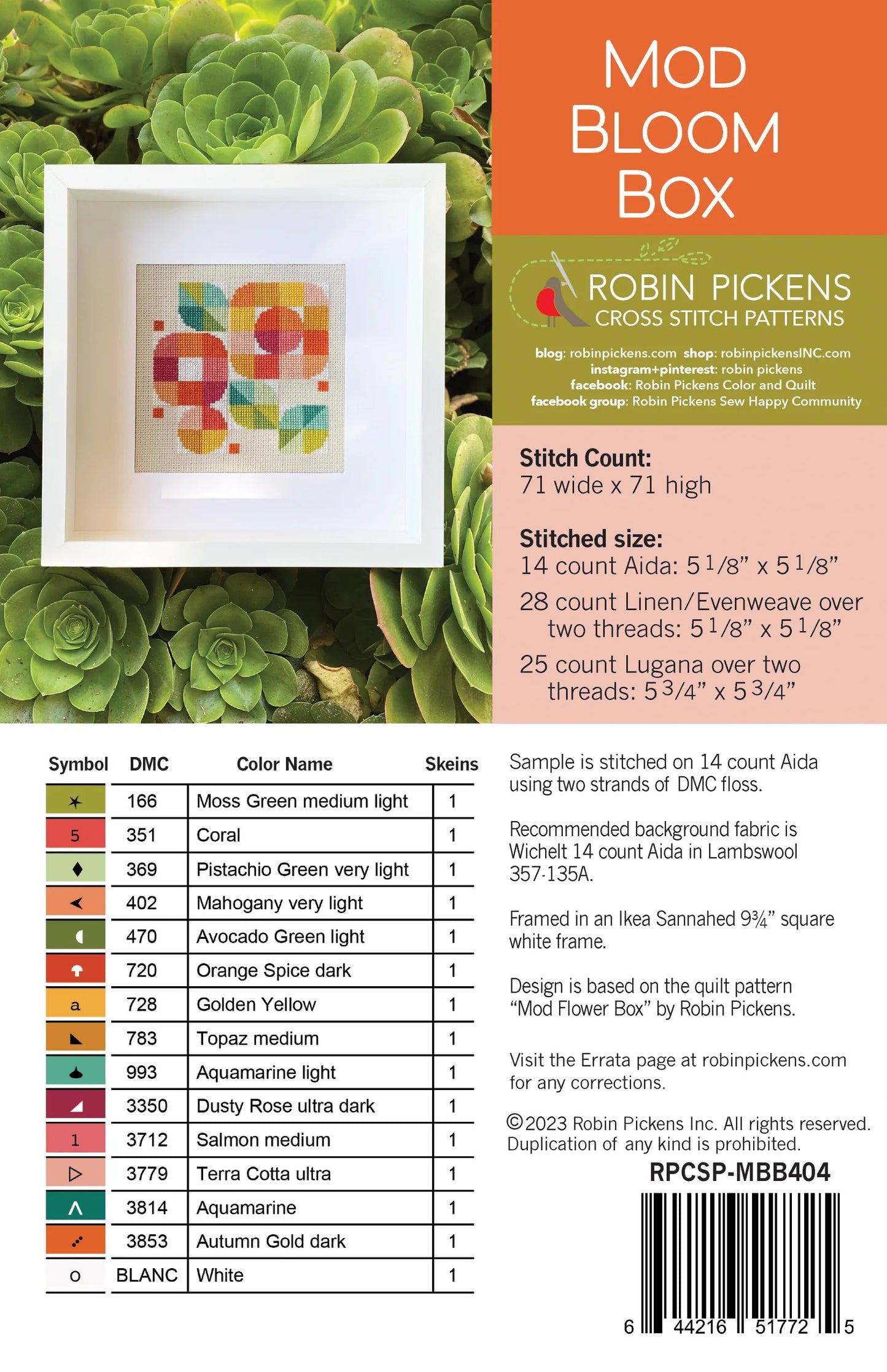 Mod Bloom Box Cross Stitch Pattern by Robin Pickens - Sewfinity.com