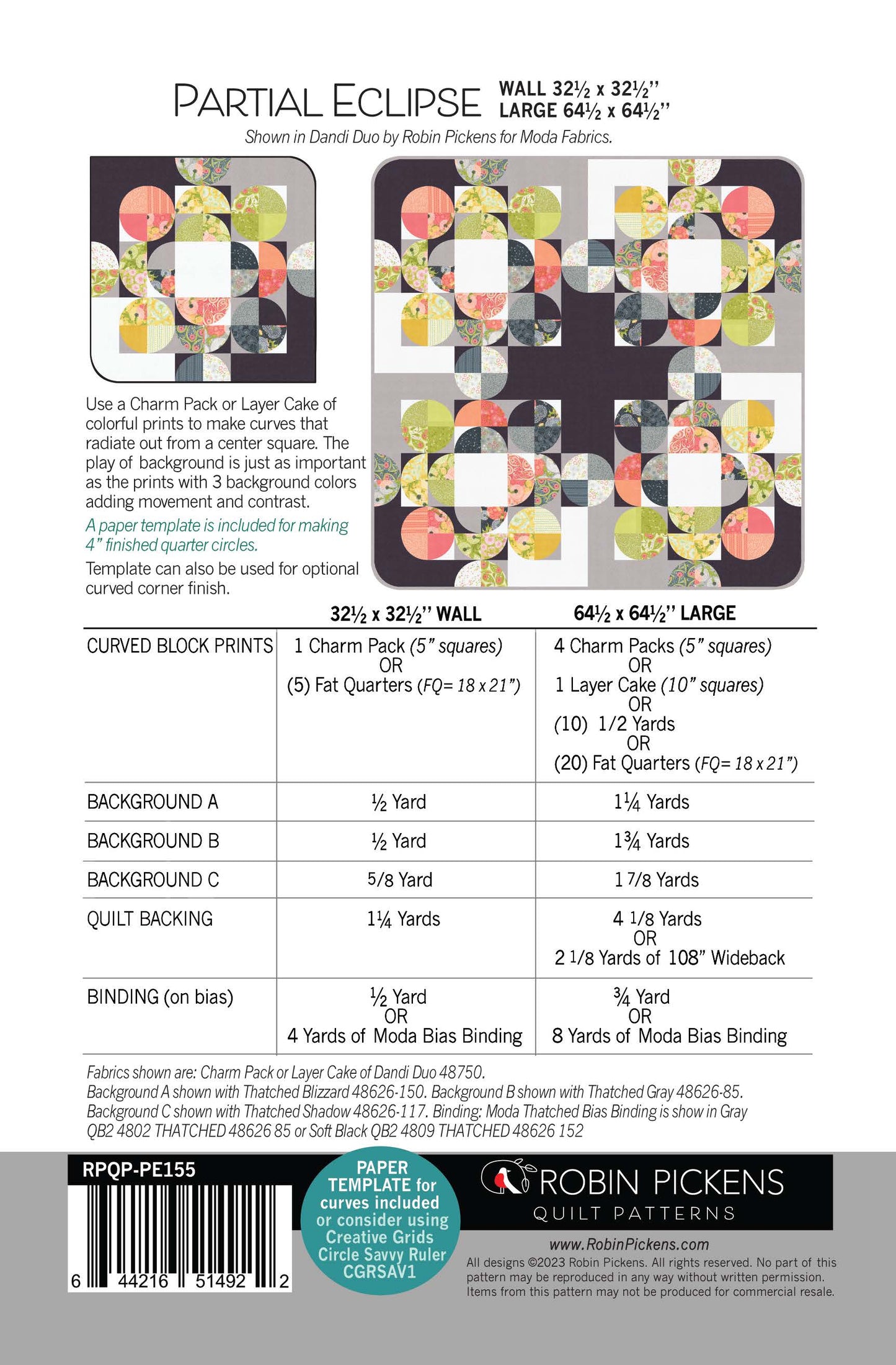 Partial Eclipse Quilt Pattern by Robin Pickens - Sewfinity.com