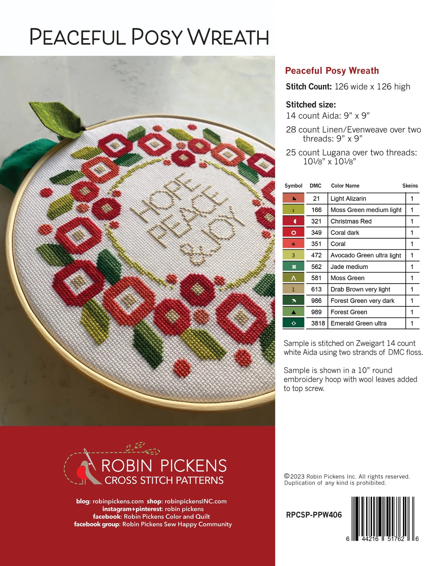 Peaceful Posy Wreath Cross Stitch Pattern by Robin Pickens - Sewfinity.com