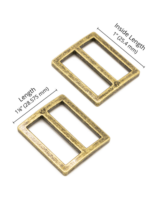 Slider - Widemouth - Flat - 1 in - Antique Brass - set of 2