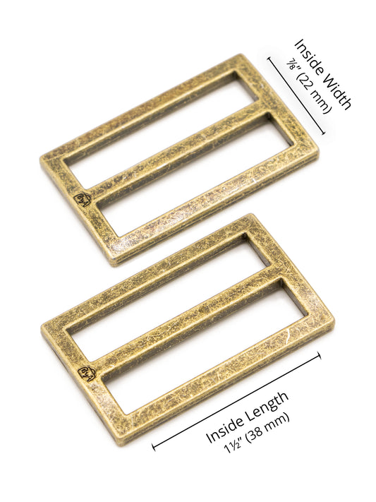 Slider - Widemouth - Flat - 1.5 in - Antique Brass - set of 2