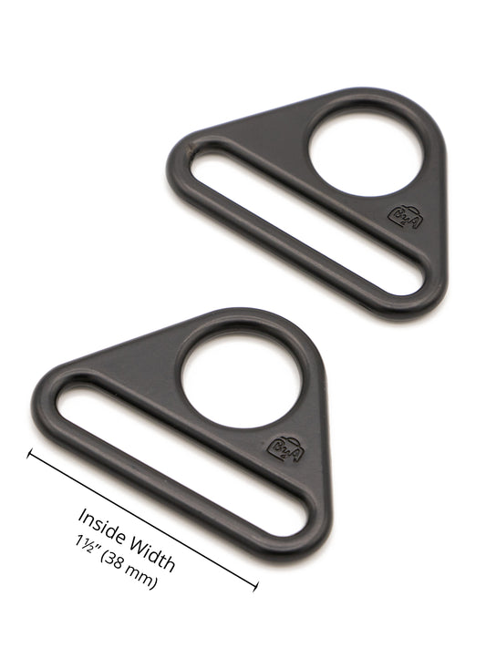 Triangle Ring - Flat - 1.5 in - Black Metal - set of 2 - Sewfinity.com