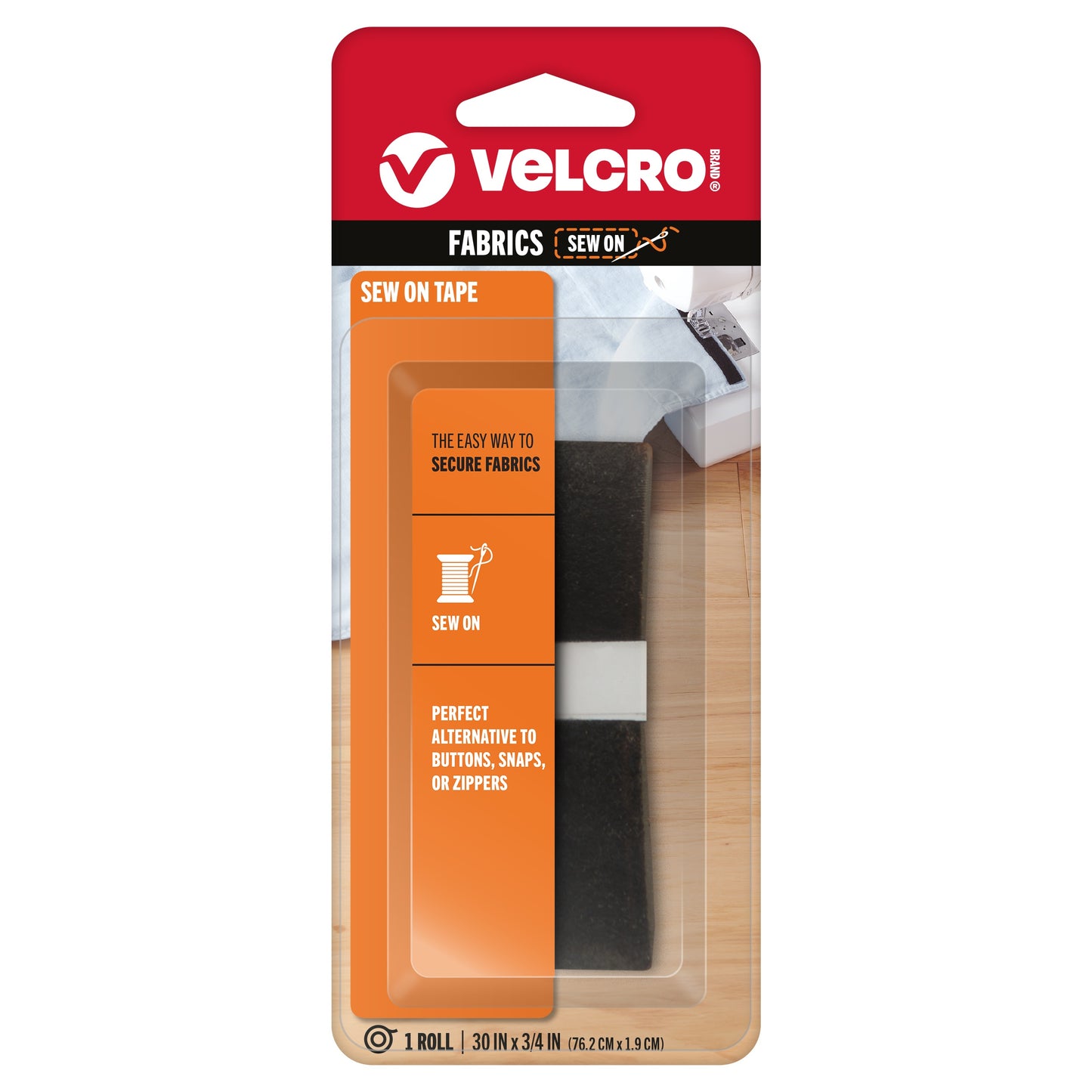Velcro Sew-On Hook and Loop Tape - 3/4 inch - Black - Sewfinity.com