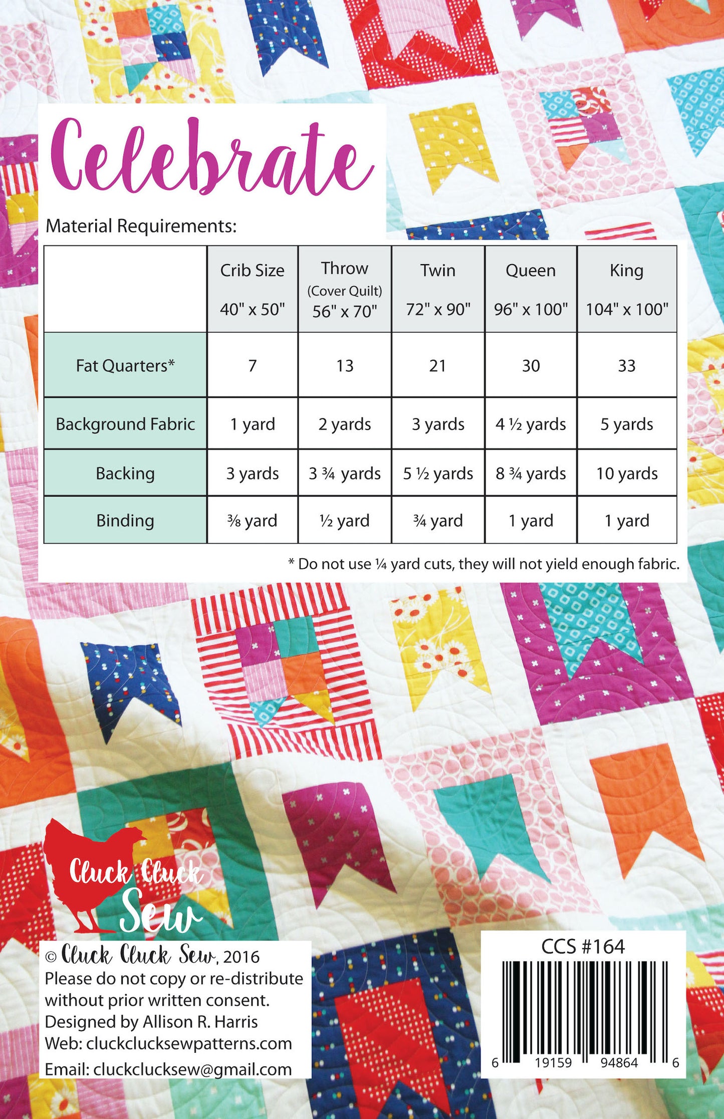 Celebrate Quilt Pattern by Cluck Cluck Sew