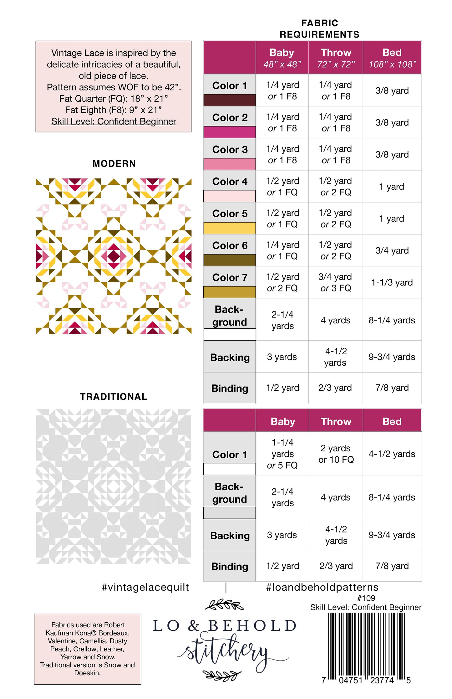 Vintage Lace Quilt Pattern by Lo and Behold Stitchery