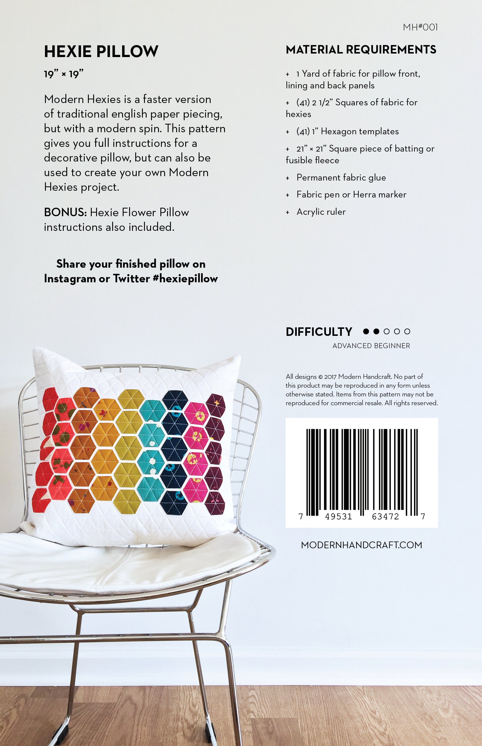 Hexie Pillow Sewing Pattern by Modern Handcraft