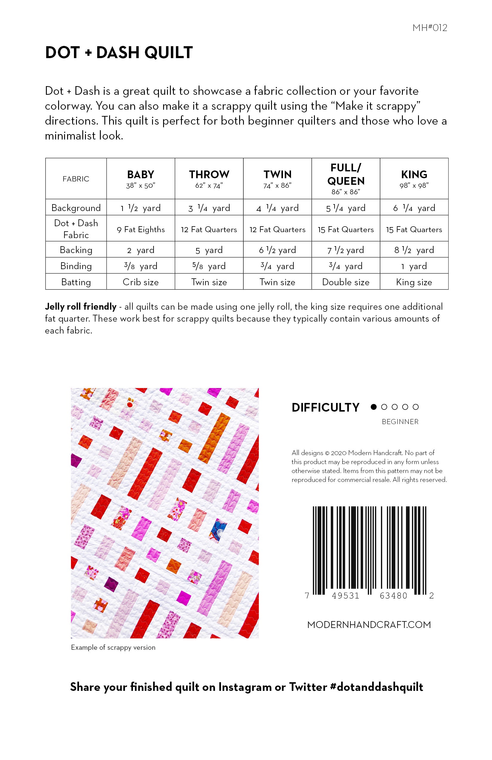 Dot + Dash Quilt Pattern by Modern Handcraft