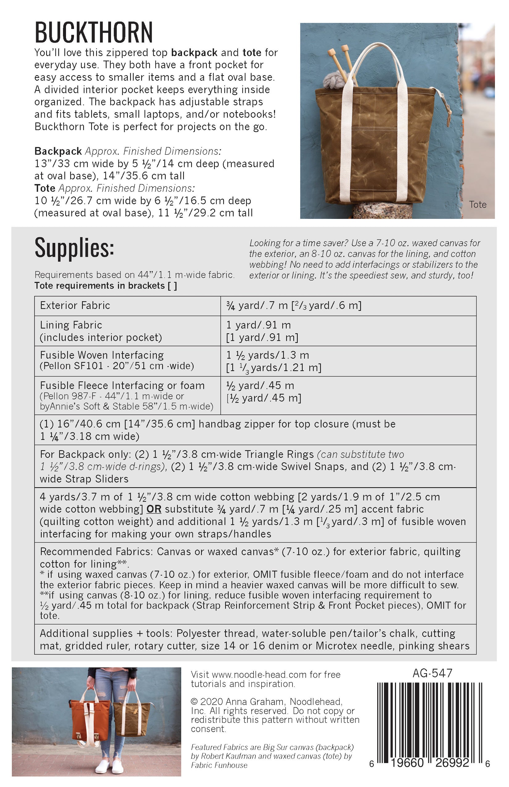 Buckthorn Backpack Tote Sewing Pattern - Sewfinity