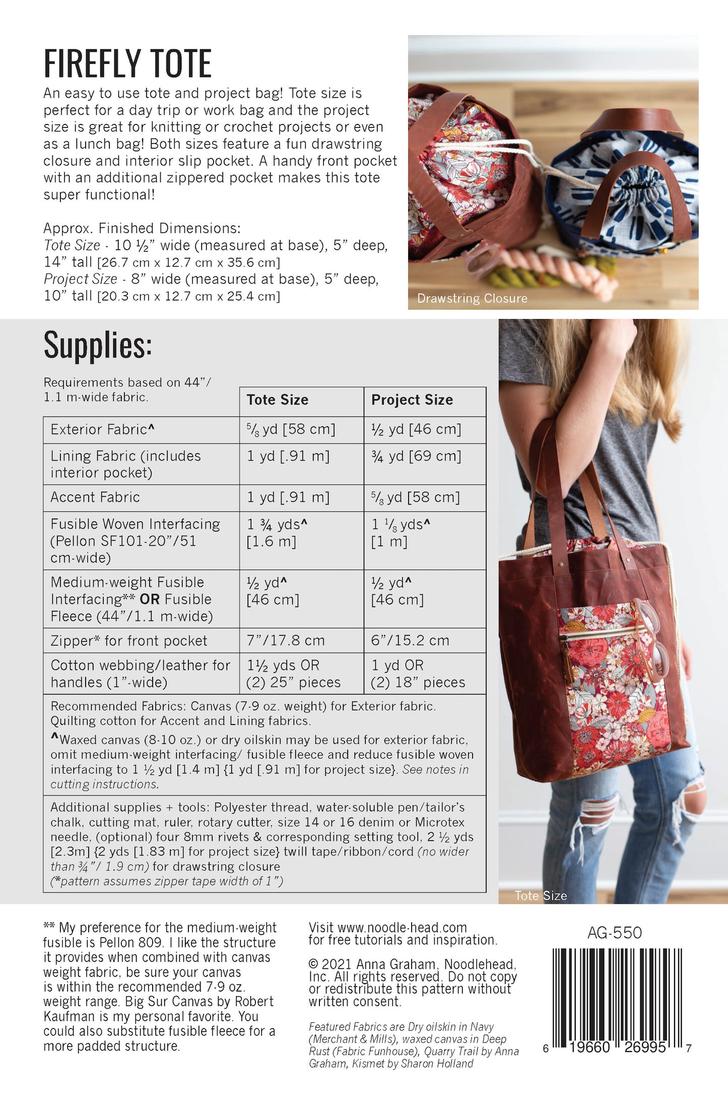 Firefly Tote Sewing Pattern by Noodlehead