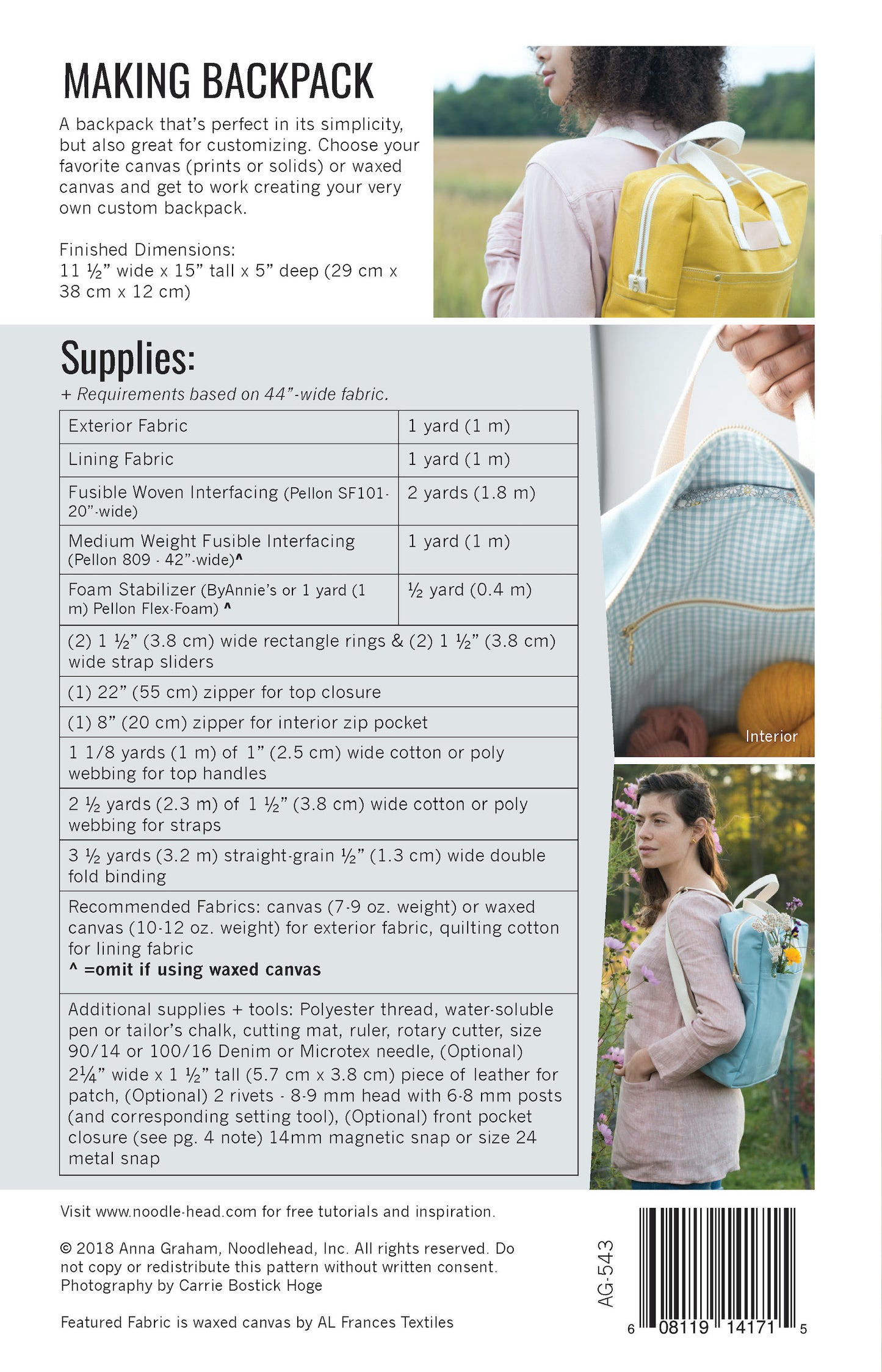 Making Backpack Sewing Pattern by Noodlehead