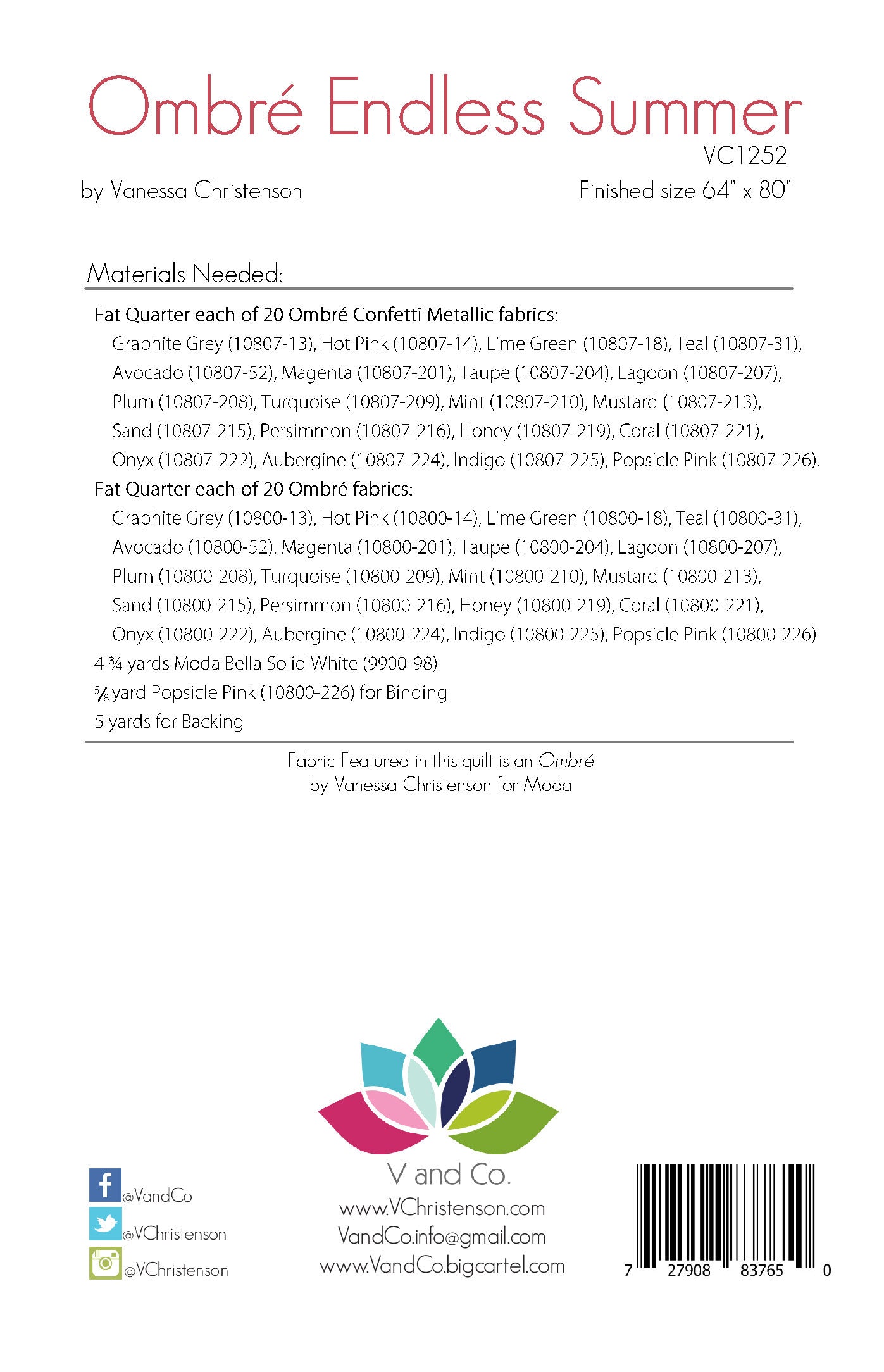 Ombre Endless Summer Quilt Pattern by V and Co