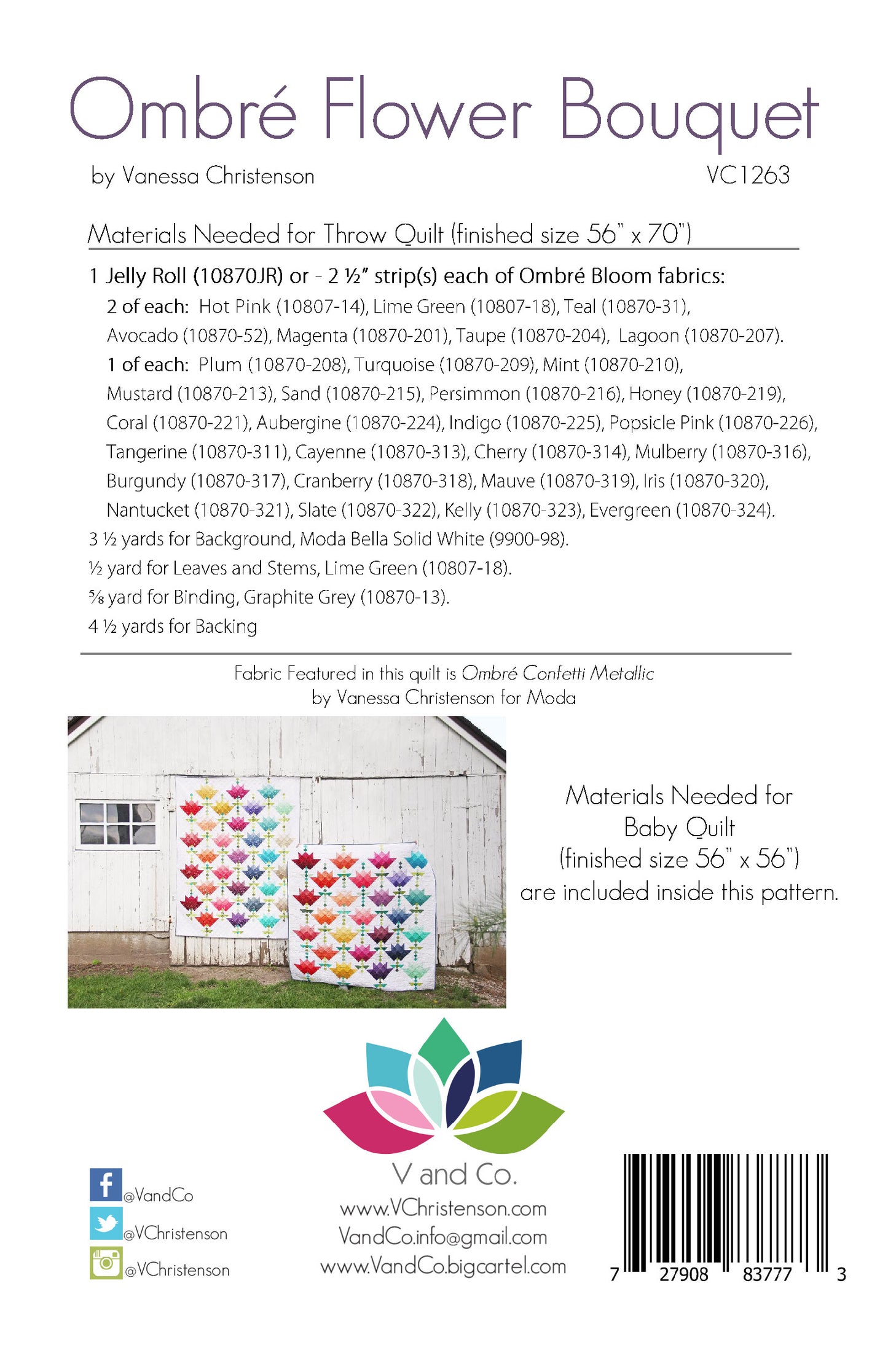 Ombre Flower Bouquet Quilt Pattern by V and Co