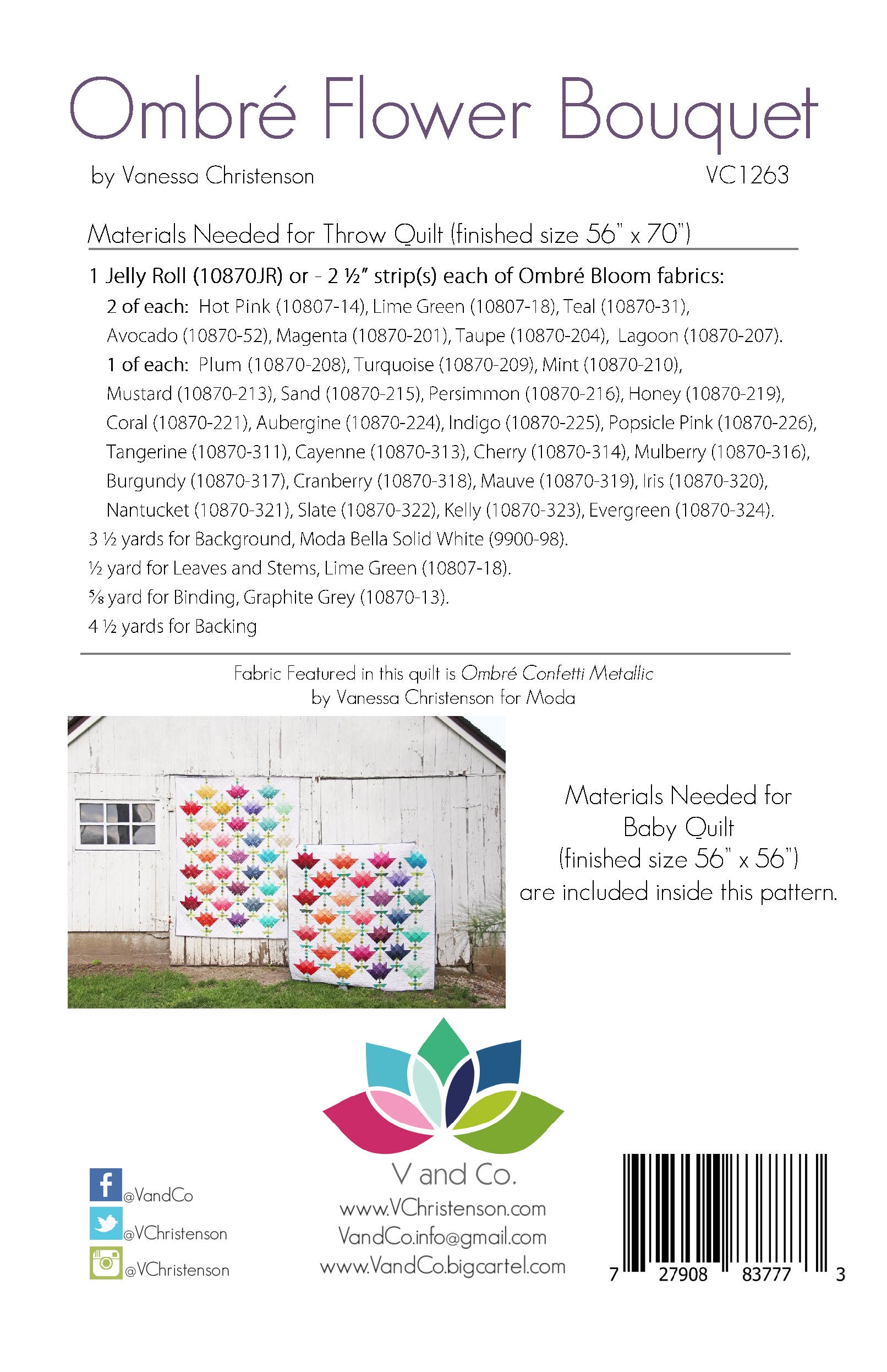 Ombre Flower Bouquet Quilt Pattern by V and Co