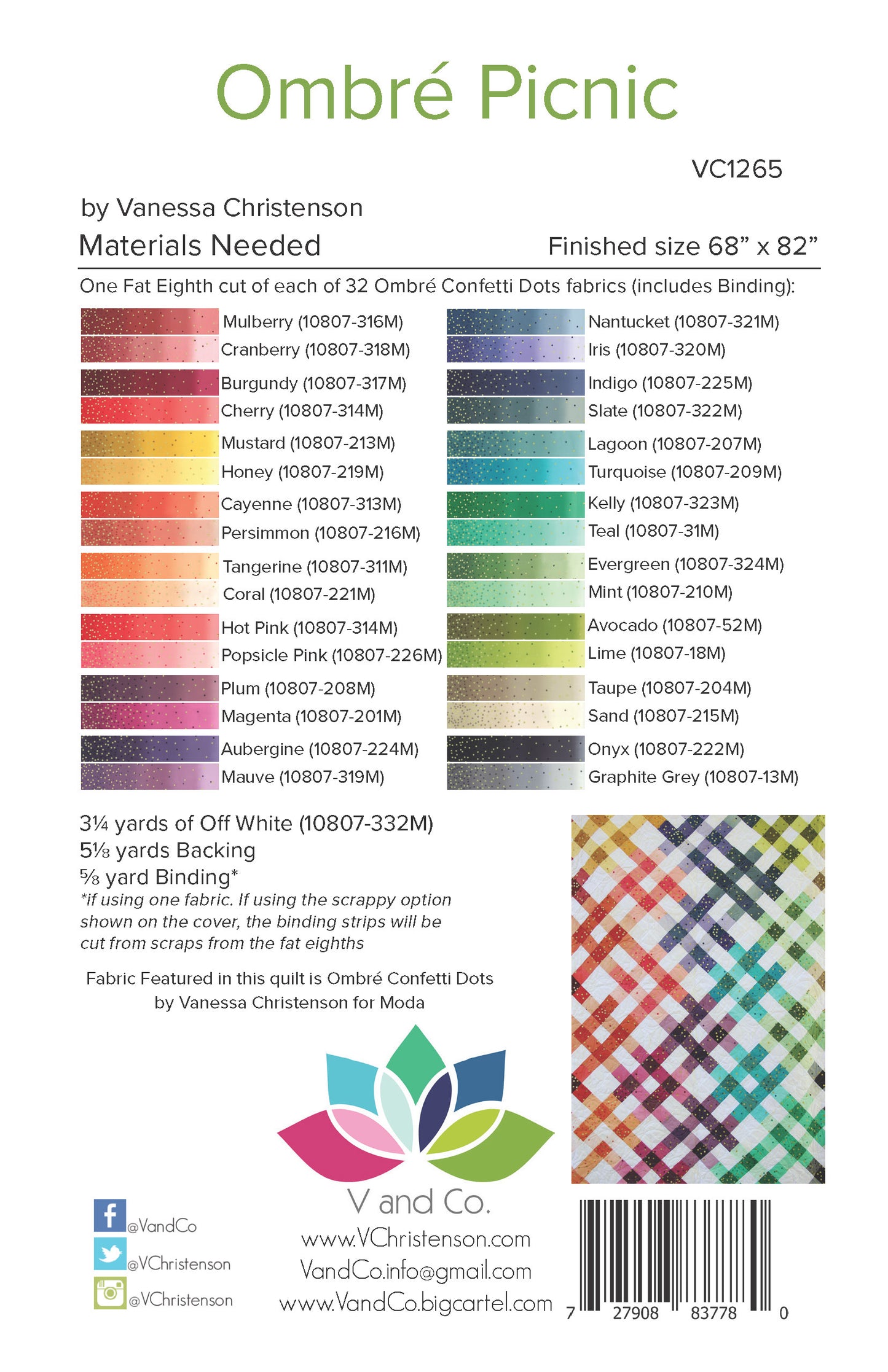 Ombre Picnic Quilt Pattern by V and Co