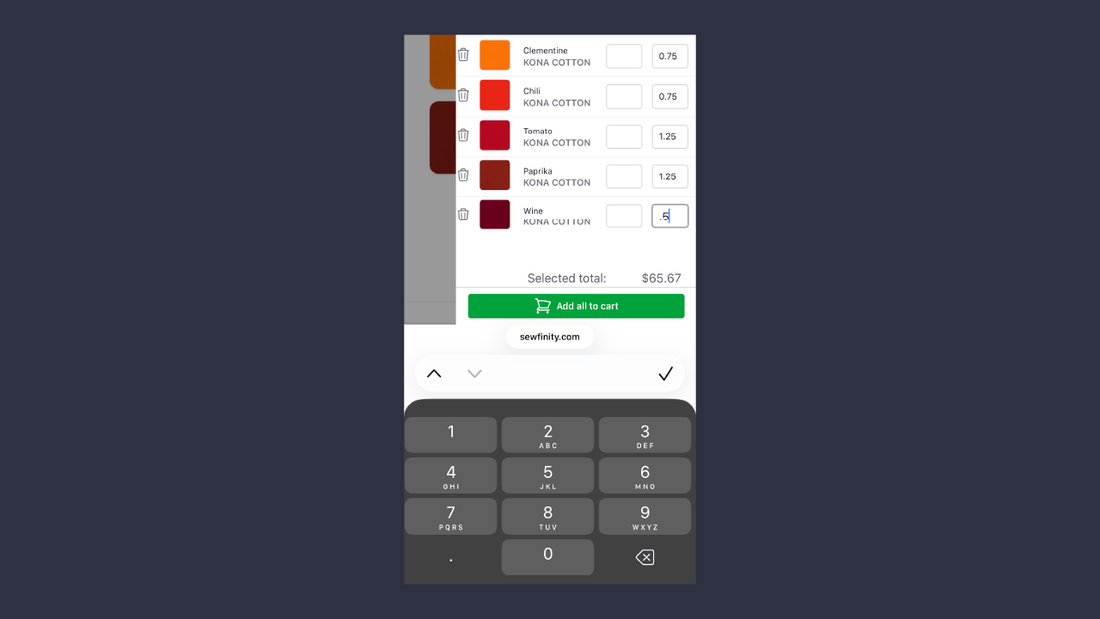 Buy Panel: mobile numeric keyboard