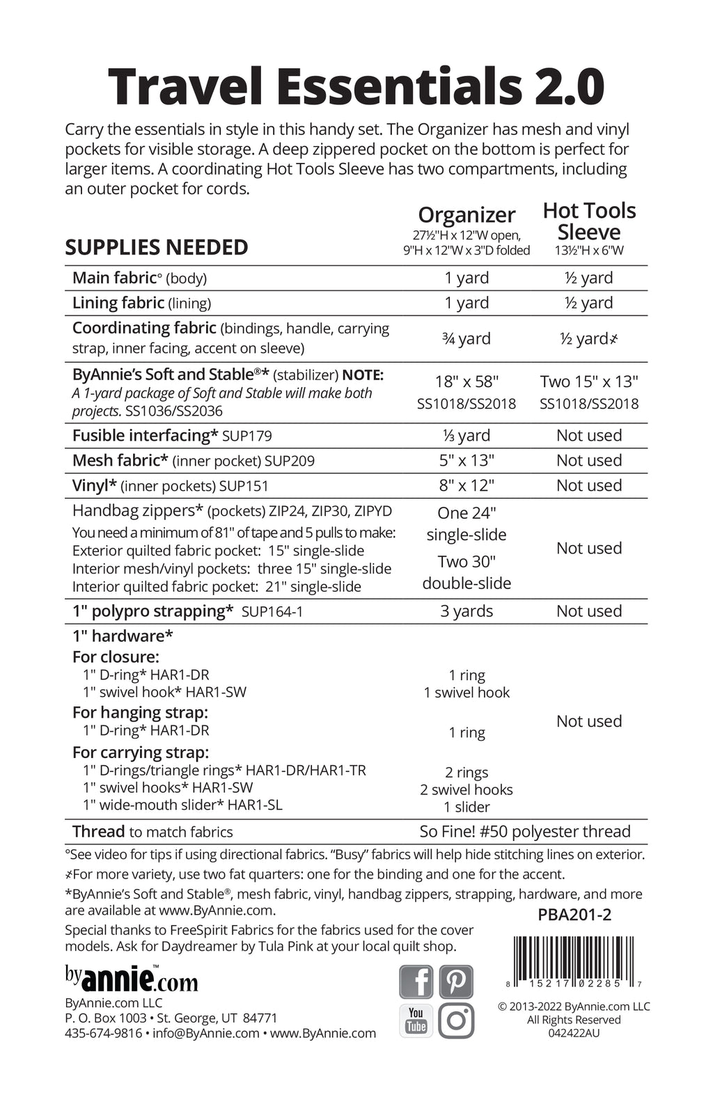 Travel Essentials 2.0 Sewing Pattern - ByAnnie