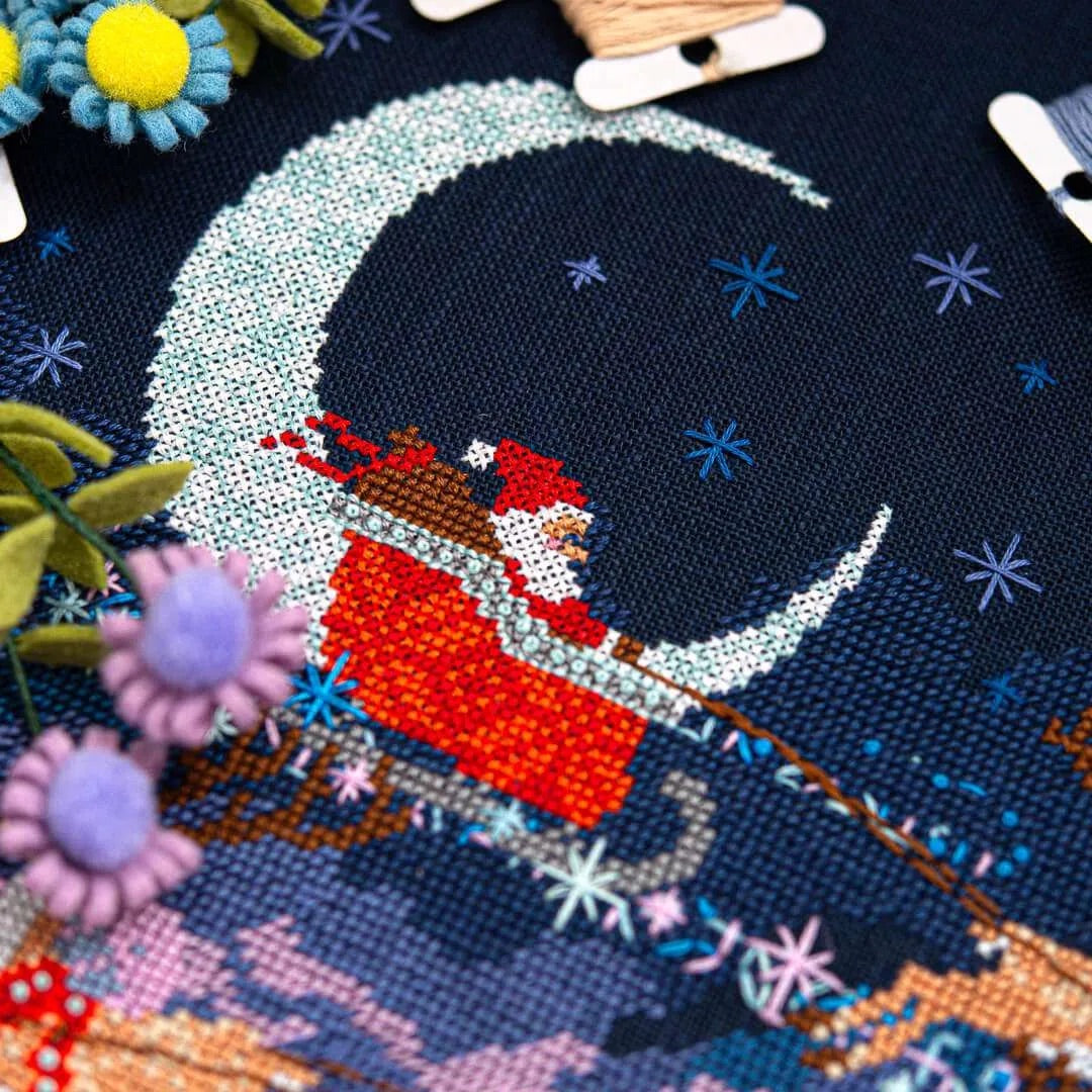 Santas Moonlit Ride Cross Stitch Pattern by Counting Puddles - Sewfinity.com