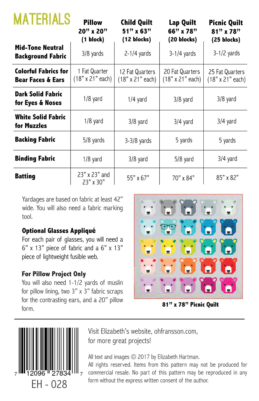 Bjorn Bear Quilt Pattern by Elizabeth Hartman - Sewfinity.com