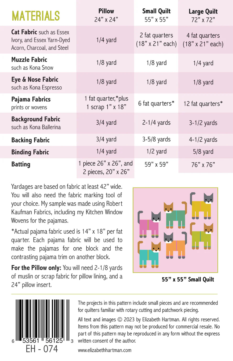 Cats in Pajamas Quilt Pattern by Elizabeth Hartman - Sewfinity.com