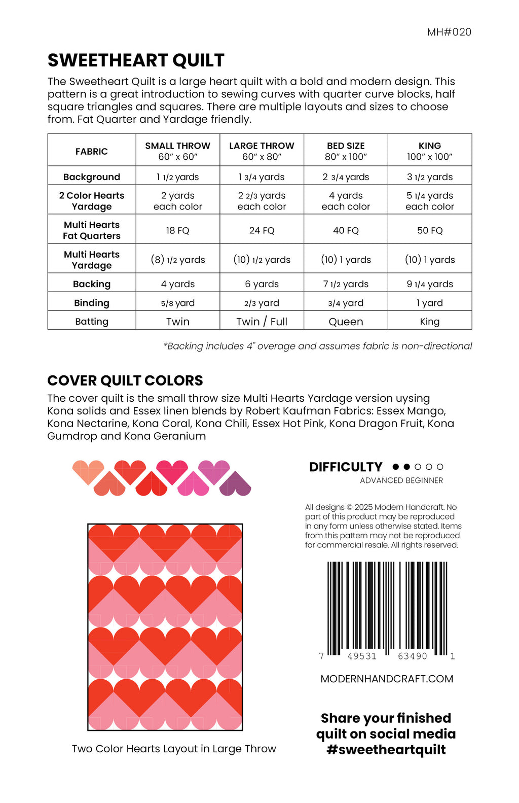 Sweetheart Quilt Pattern by Modern Handcraft - Sewfinity.com