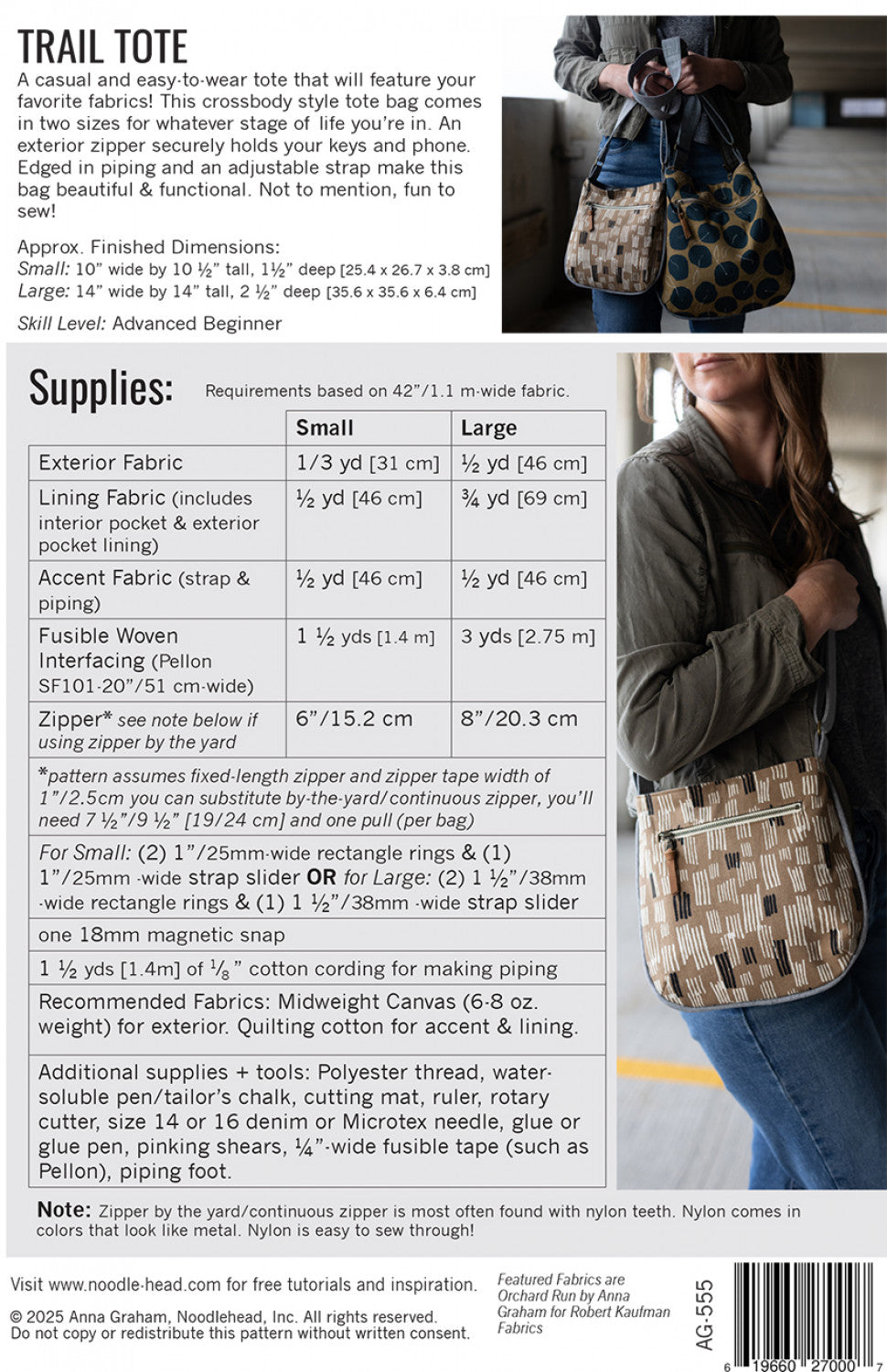 Trail Tote Sewing Pattern by Noodlehead - Sewfinity.com