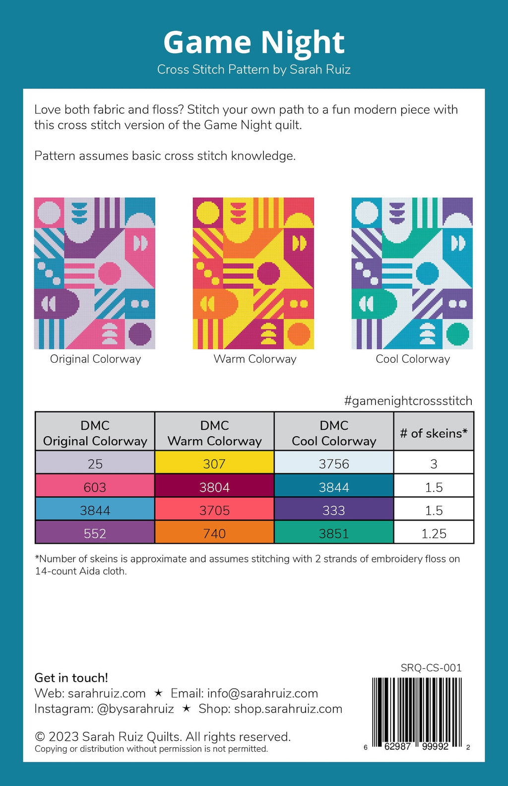 Game Night Cross Stitch Pattern by Sarah Ruiz Quilts - Sewfinity.com