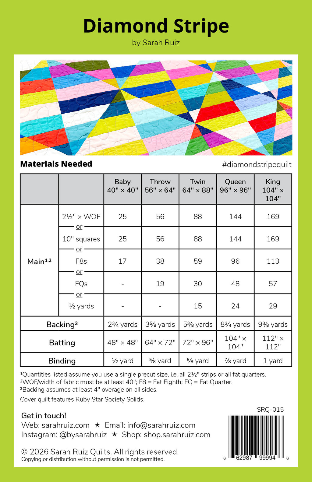 Diamond Stripe Quilt Pattern by Sarah Ruiz Quilts - Sewfinity.com