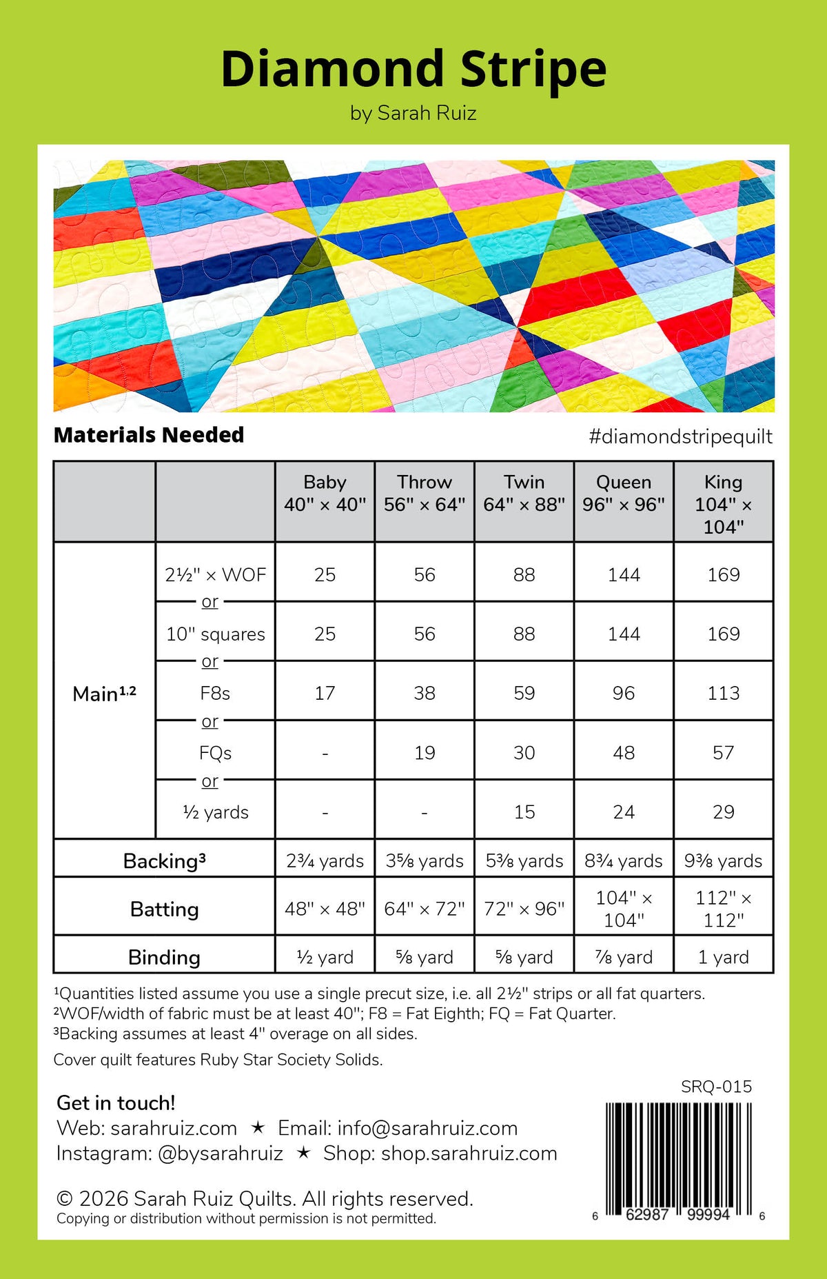 Diamond Stripe Quilt Pattern by Sarah Ruiz Quilts - Sewfinity.com