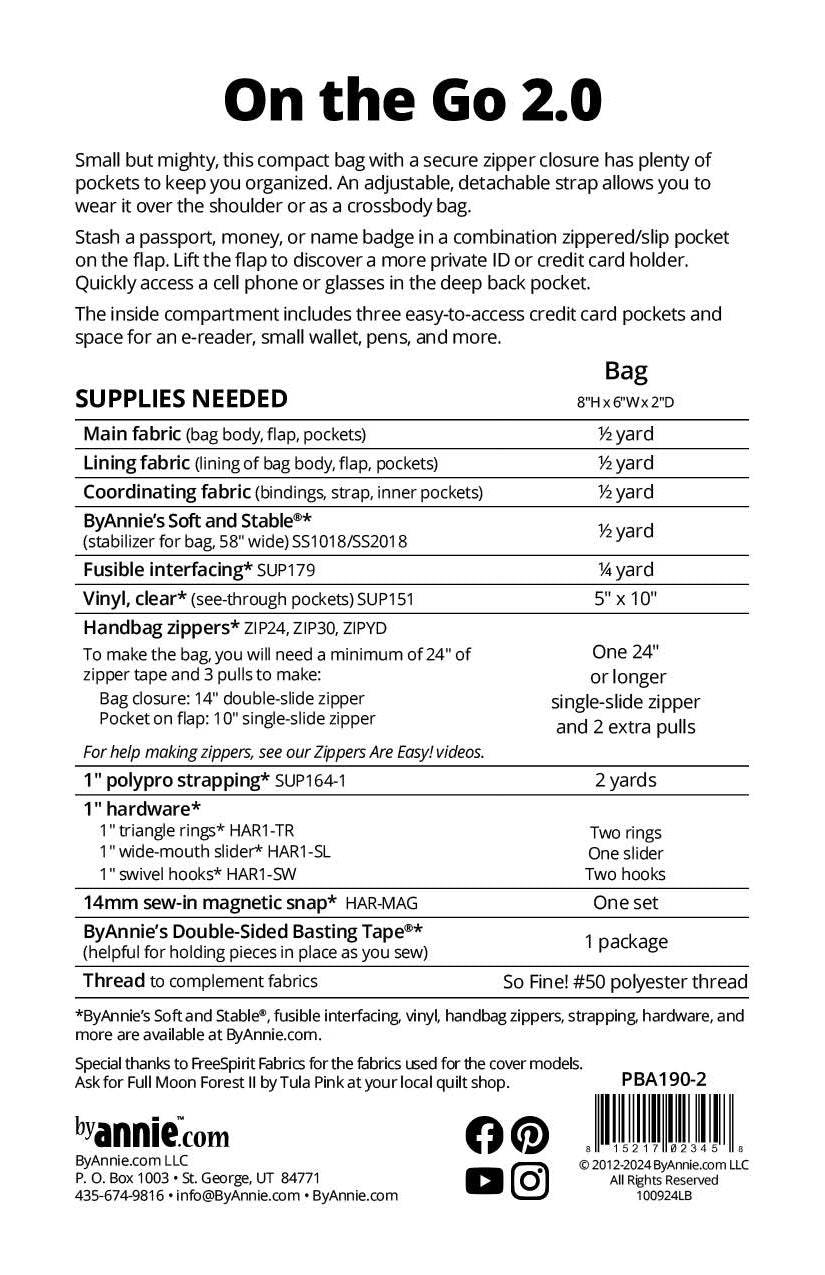 On the Go 2.0 Sewing Pattern ByAnnie - Sewfinity.com