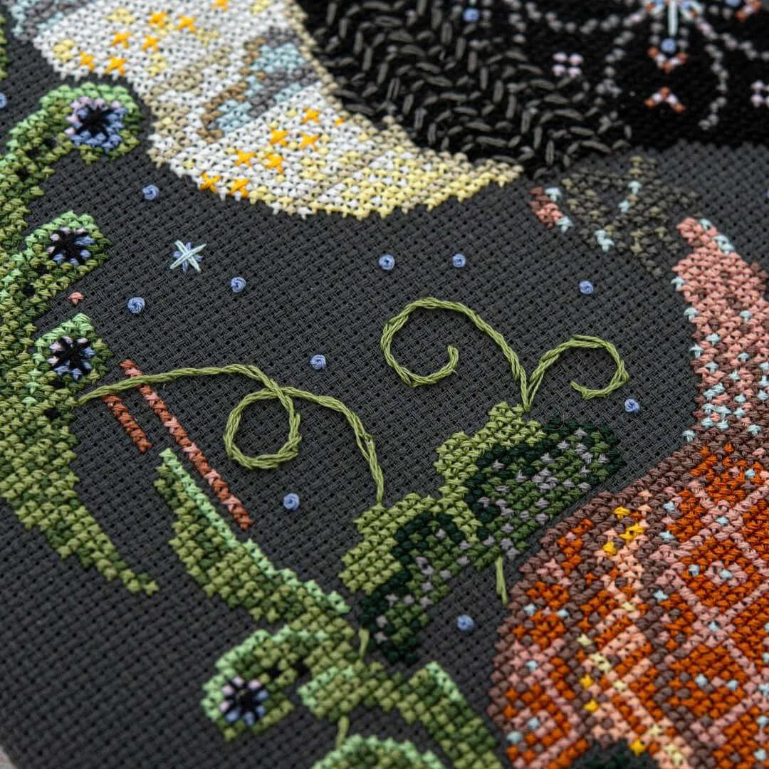 Ravens Harvest Moon Cross Stitch Pattern by Counting Puddles - Sewfinity.com