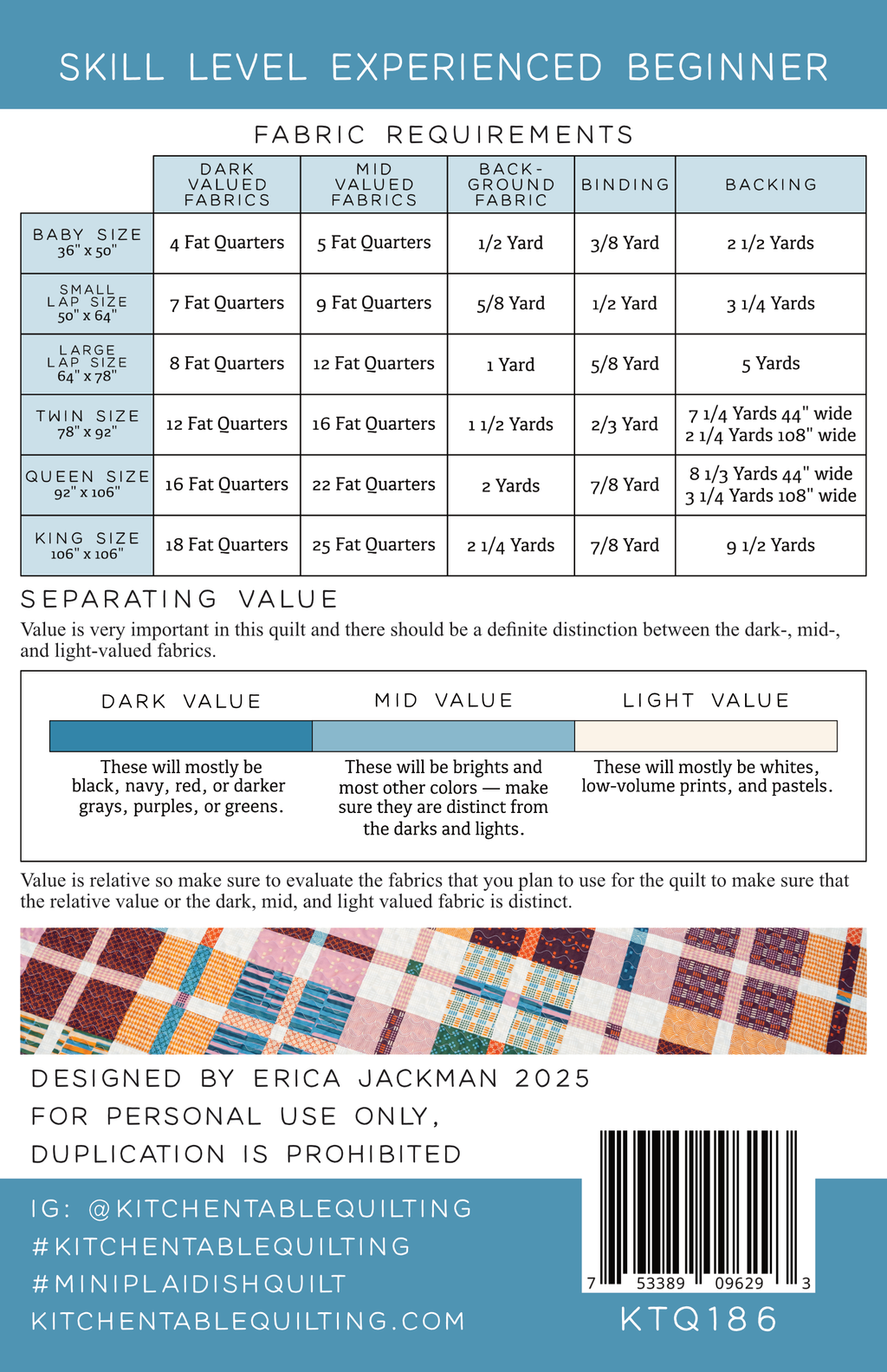 Mini Plaid-ish Quilt Pattern by Kitchen Table Quilting - Sewfinity.com