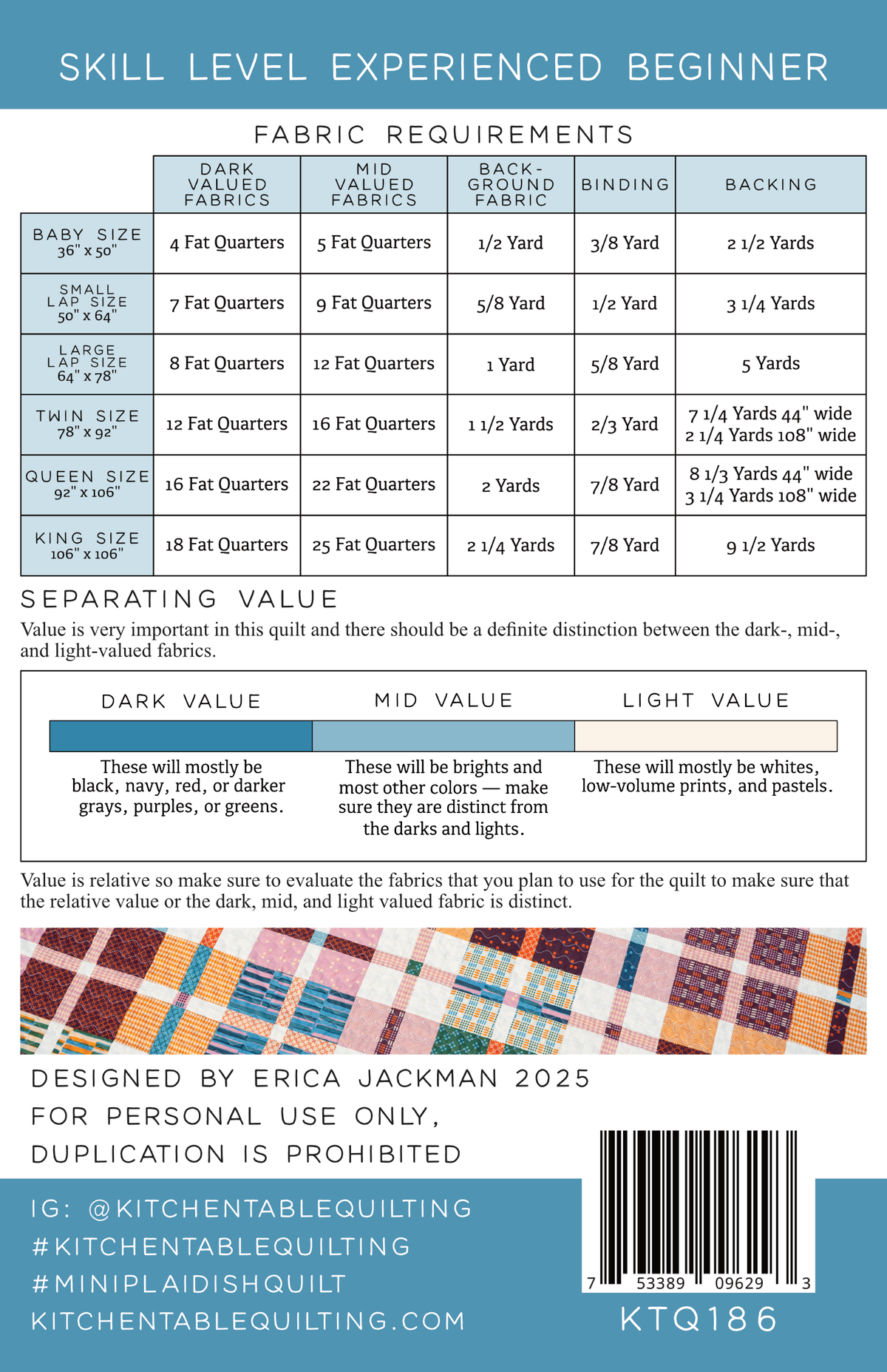 Mini Plaid-ish Quilt Pattern by Kitchen Table Quilting - Sewfinity.com