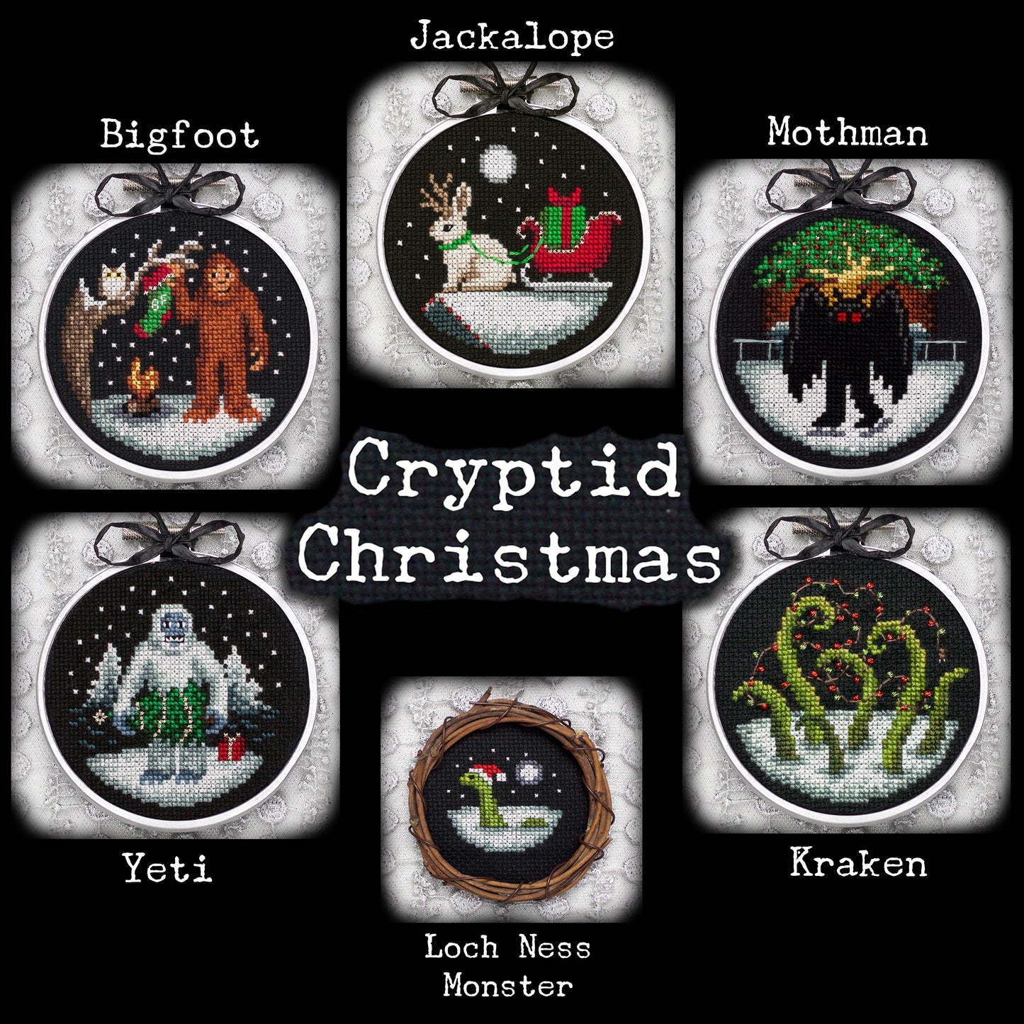 Cryptid Christmas Cross Stitch Pattern by Lola Crow - Sewfinity.com