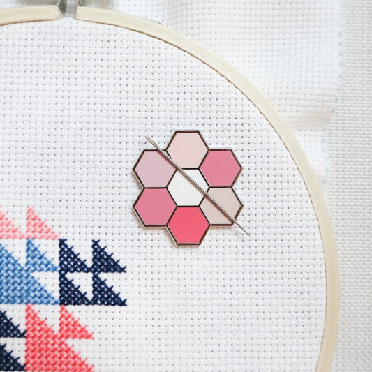 Hexie Blooms Needle Minder - Pink - by Cotton and Joy - Sewfinity.com