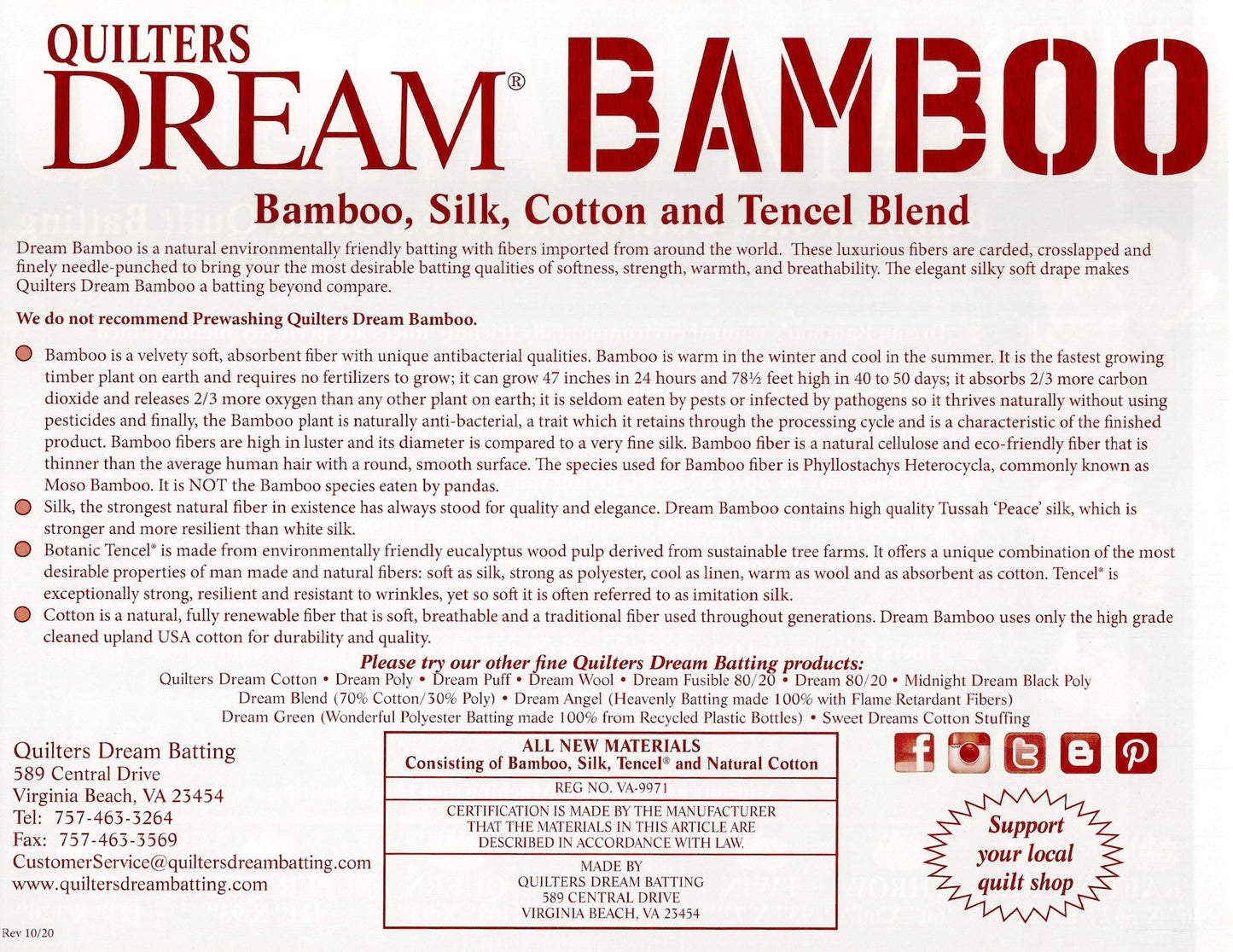 Quilters Dream Batting - Bamboo - Twin