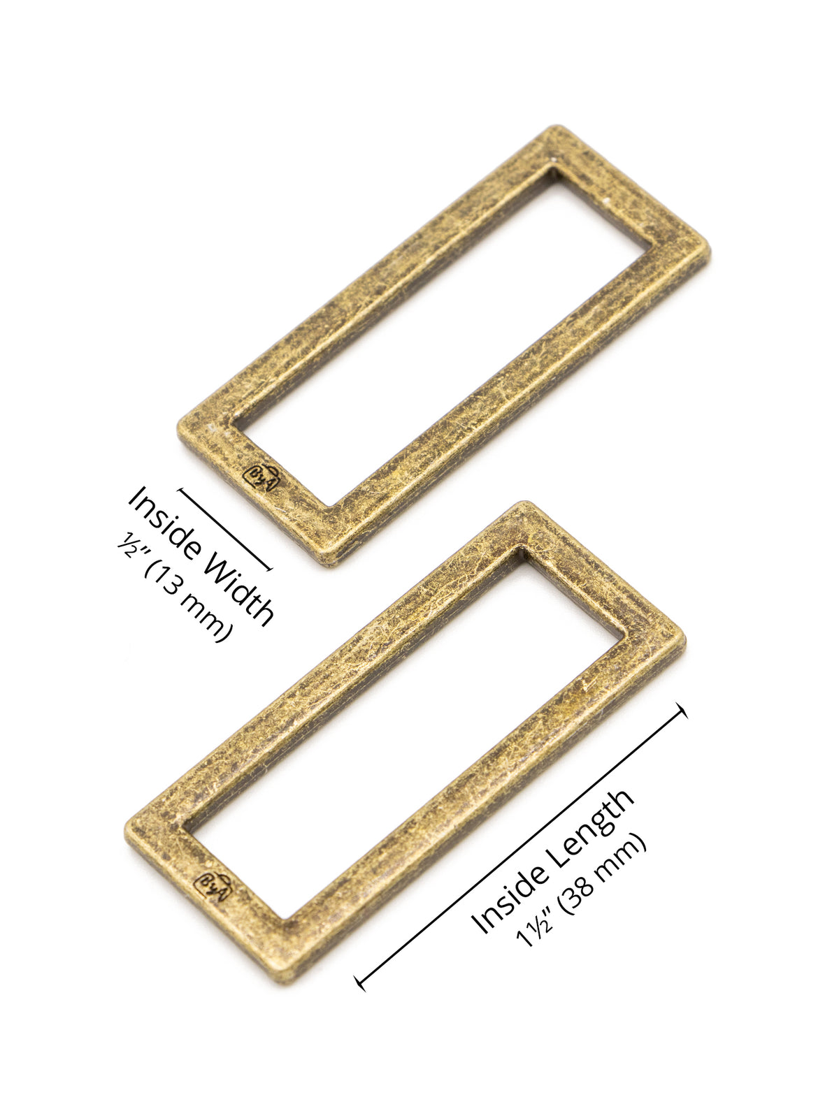 Rectangle Ring - Flat - 1.5 in - Antique Brass - set of 2