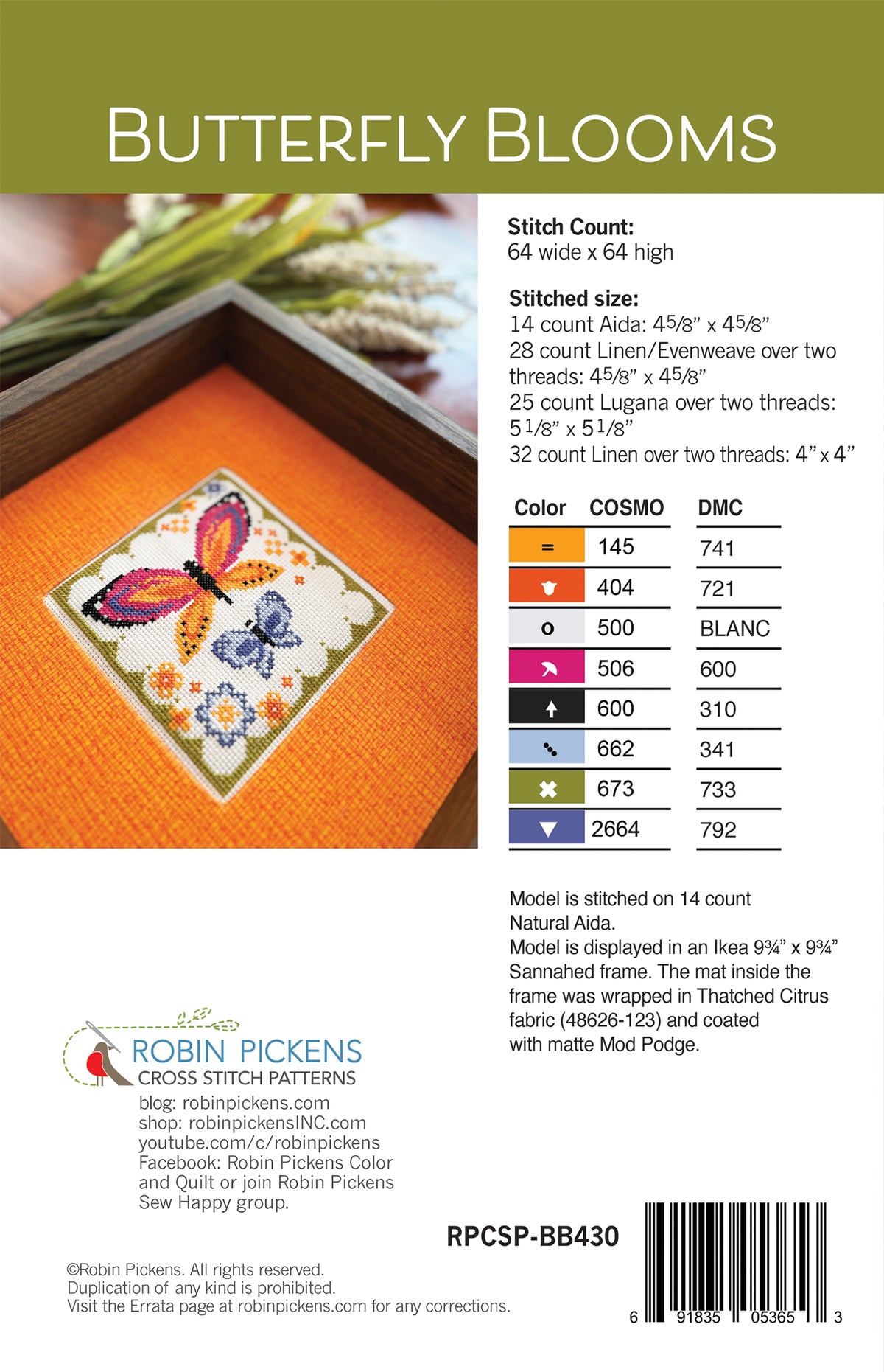 Butterfly Blooms Cross Stitch Pattern by Robin Pickens - Sewfinity.com