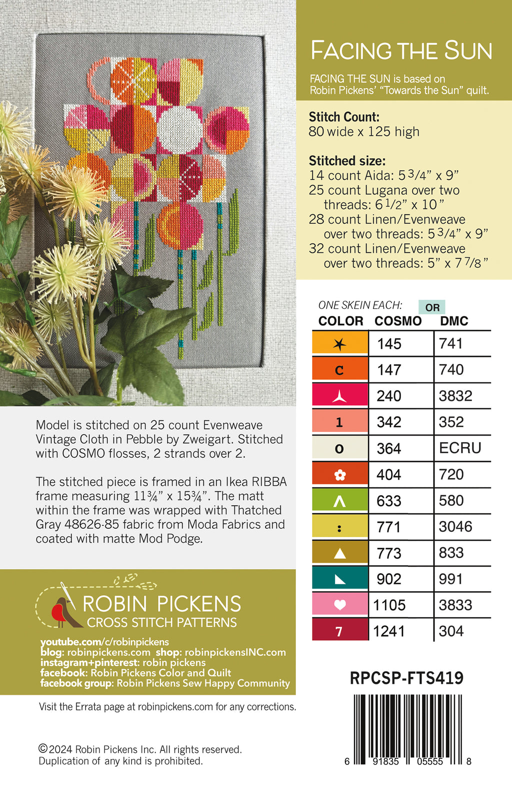 Facing the Sun Cross Stitch Pattern by Robin Pickens - Sewfinity.com