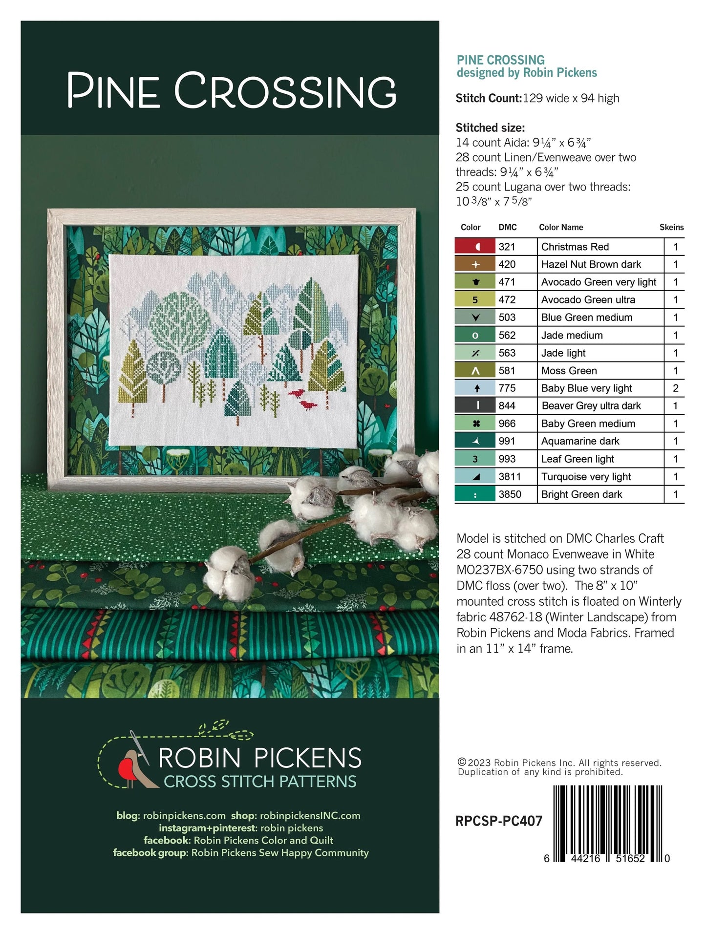 Pine Crossing Cross Stitch Pattern by Robin Pickens - Sewfinity.com